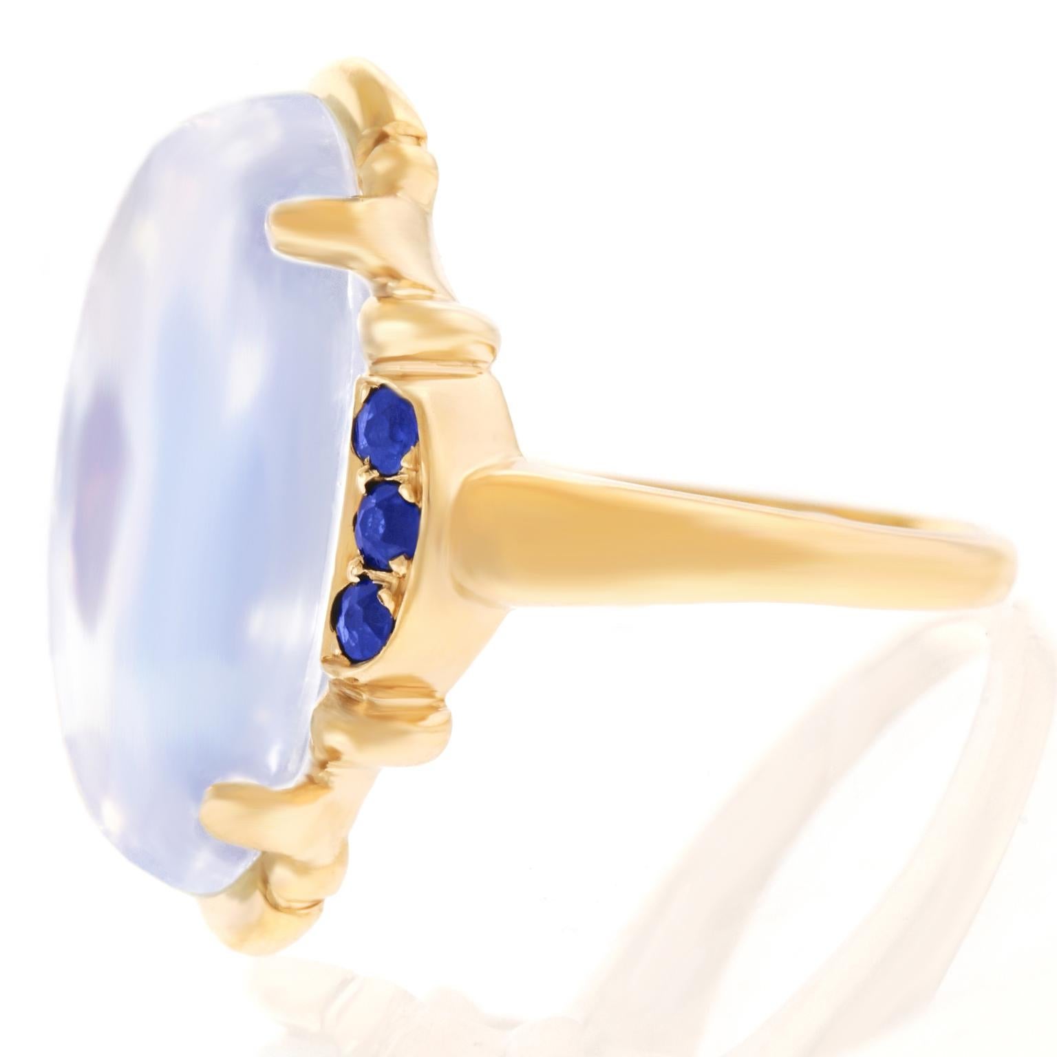 Women's or Men's Art Deco Tiffany & Co. Moonstone and Sapphire-Set Gold Ring