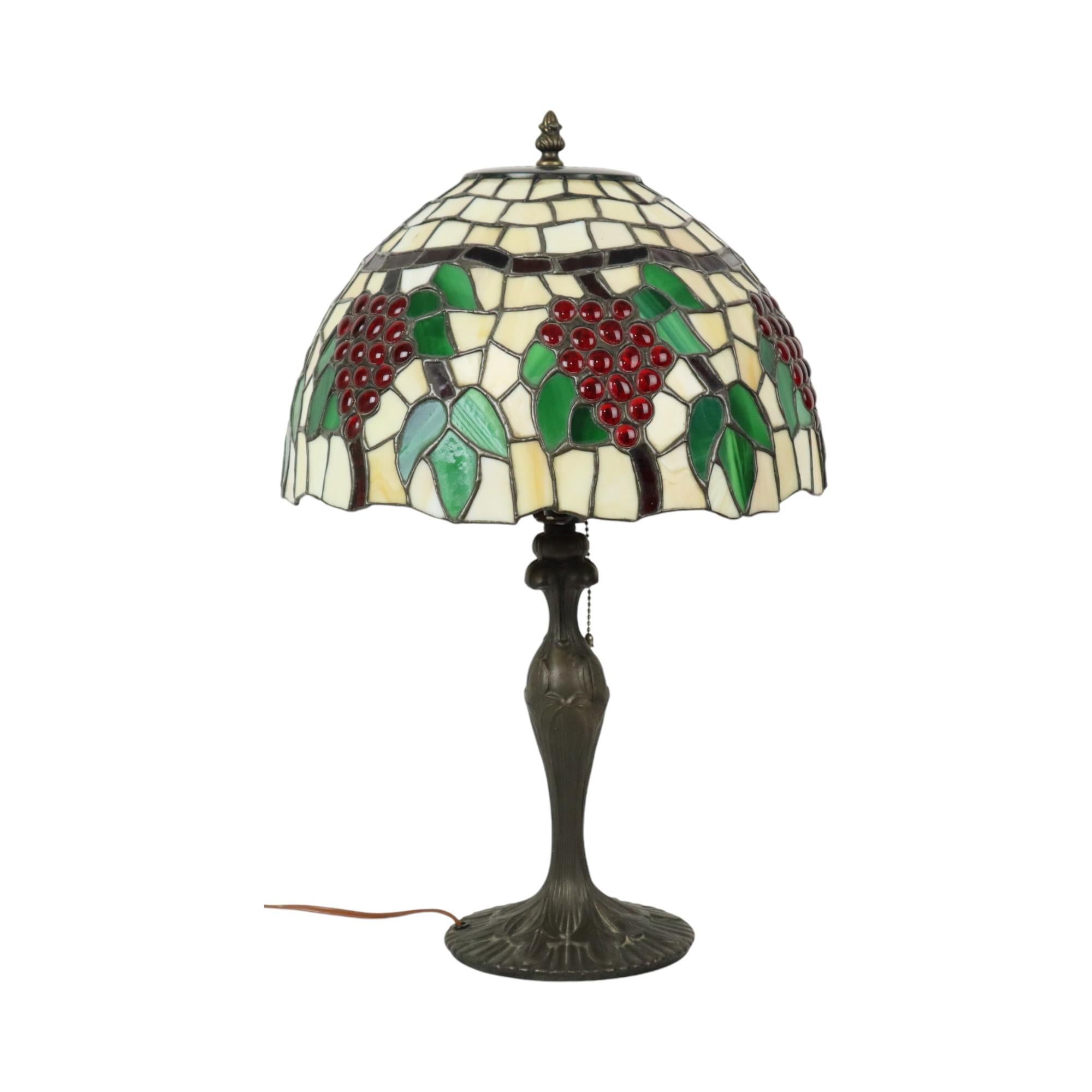 Stained Art Deco Tiffany Style Table Lamp with Organic Base from the 1970s For Sale