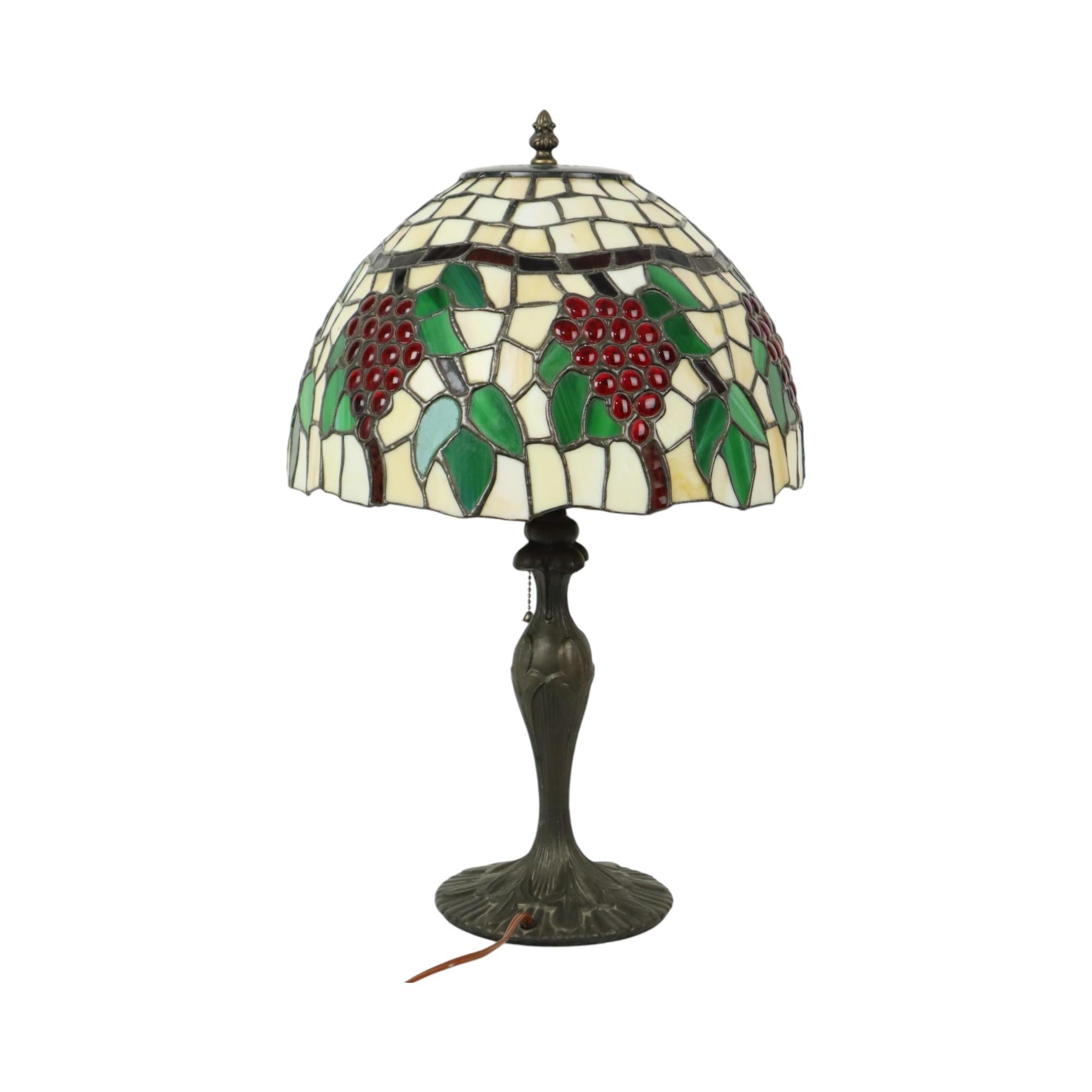 Late 20th Century Art Deco Tiffany Style Table Lamp with Organic Base from the 1970s For Sale