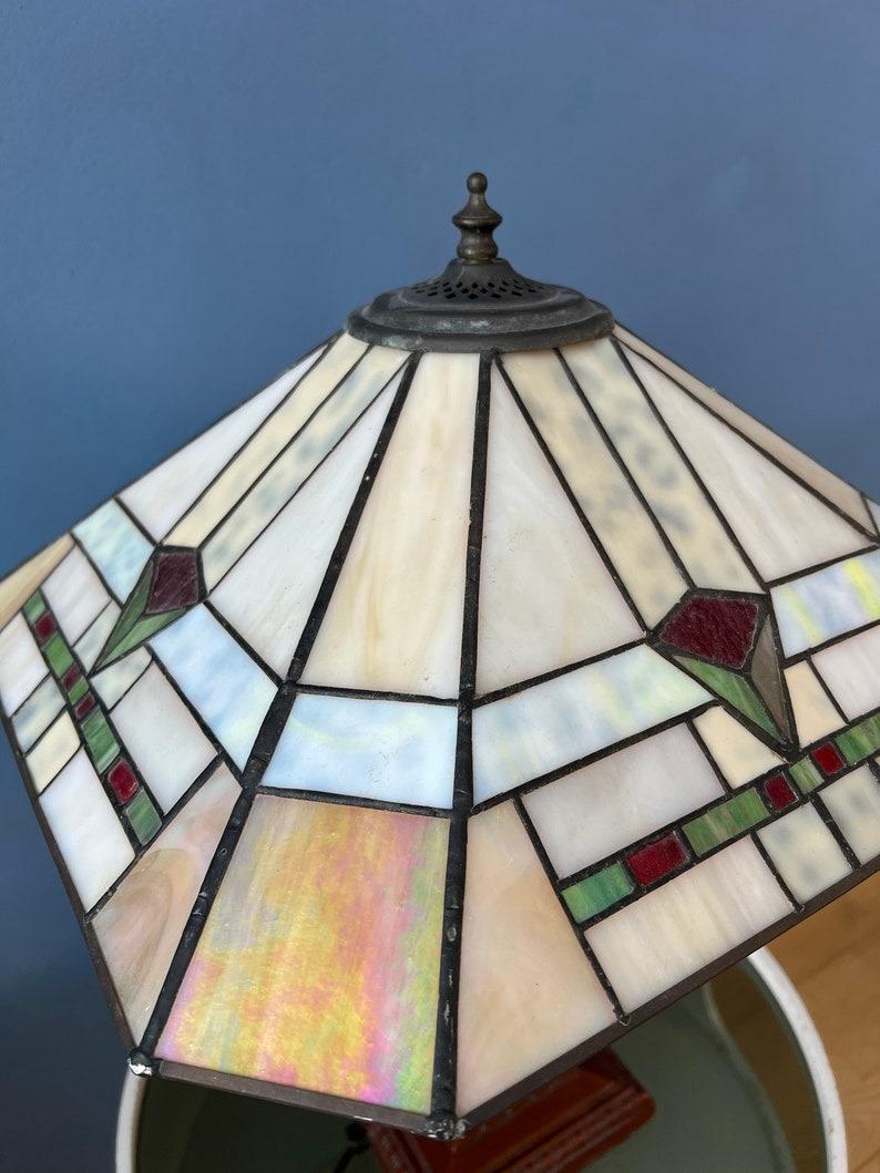 20th Century Art Deco Tiffany Style Table Lamp with Stained Glass Shade, 1970s For Sale