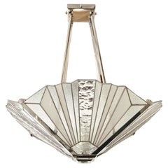 Art Deco Vitrail chandelier with Nickel Finish Bronze