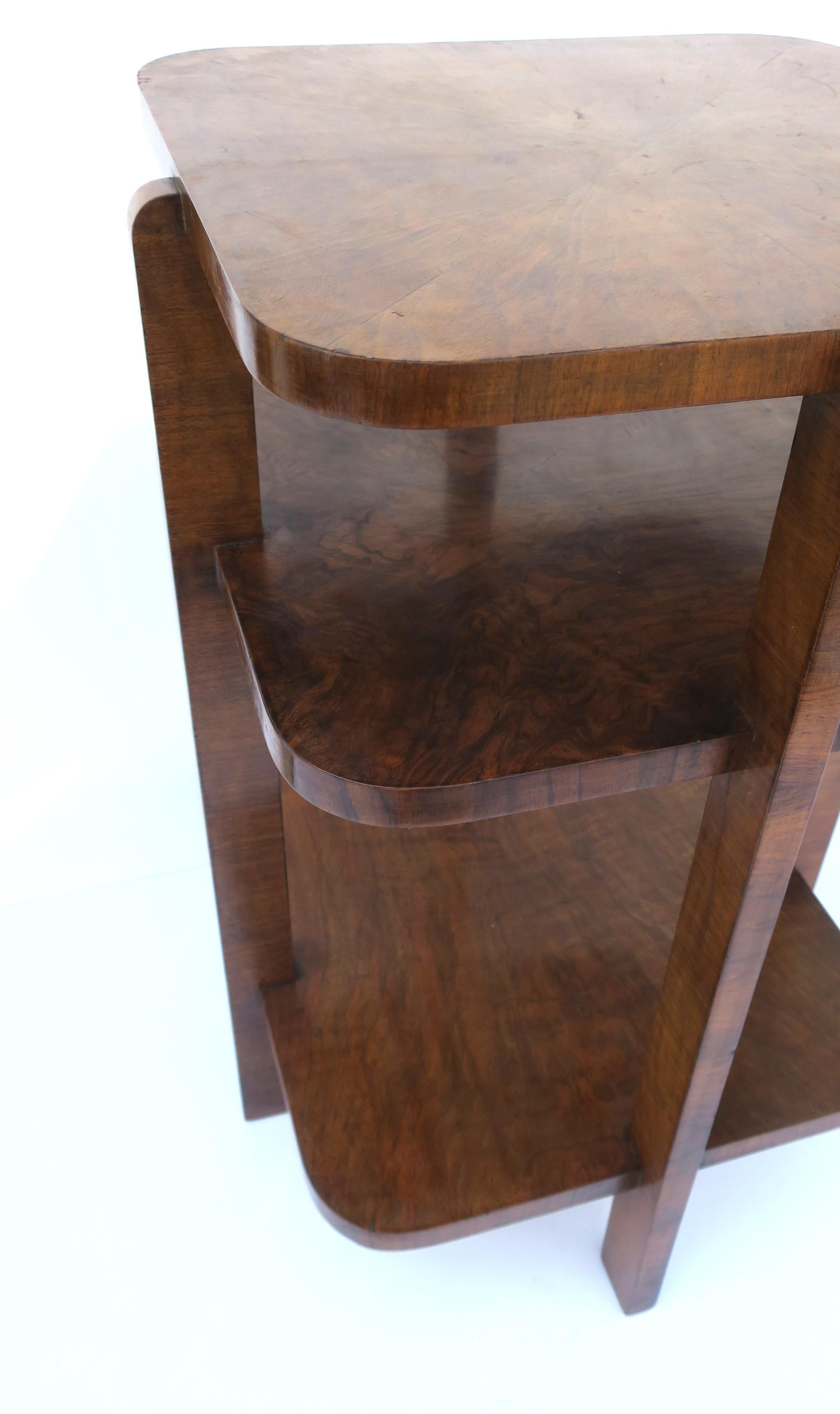 Art Deco Tiger Maple Wood Drink Side End Table with Shelves 6