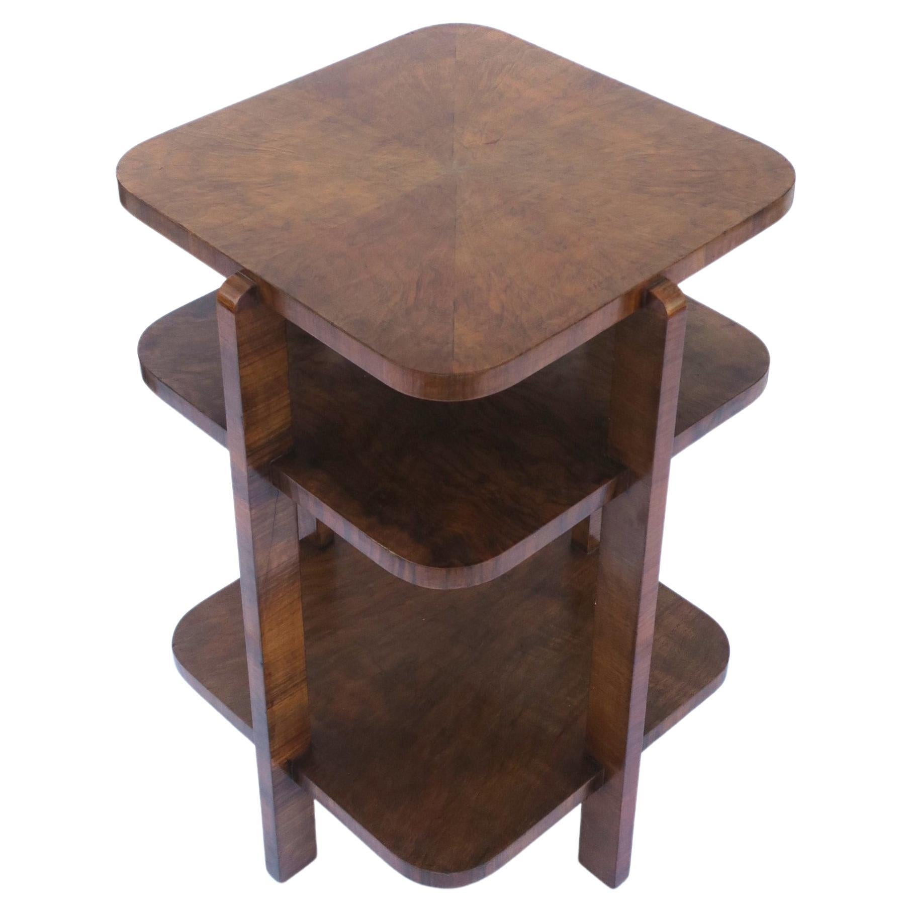 Art Deco Tiger Maple Wood Drink Side End Table with Shelves