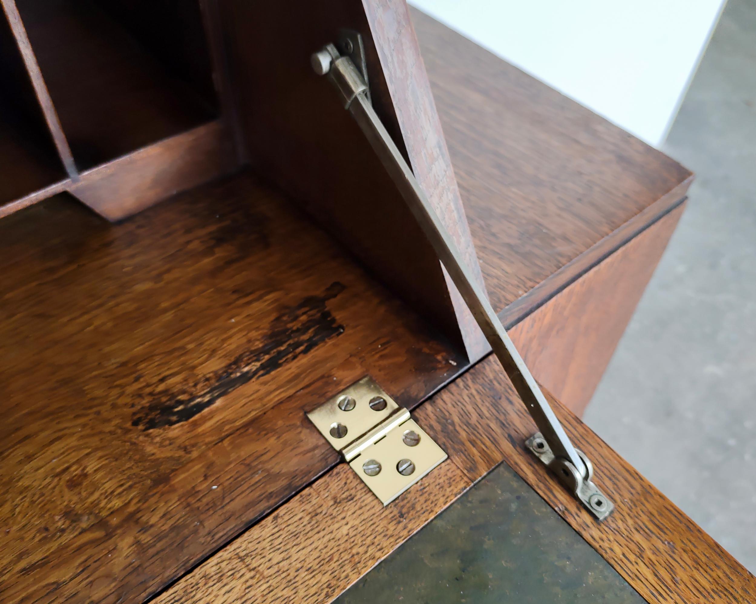 Art Deco Tiger Oak Wood Bureau Bookcase Secretary Desk, 1920s 2