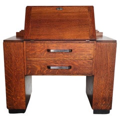 Art Deco Tiger Oak Wood Bureau Bookcase Secretary Desk, 1920s
