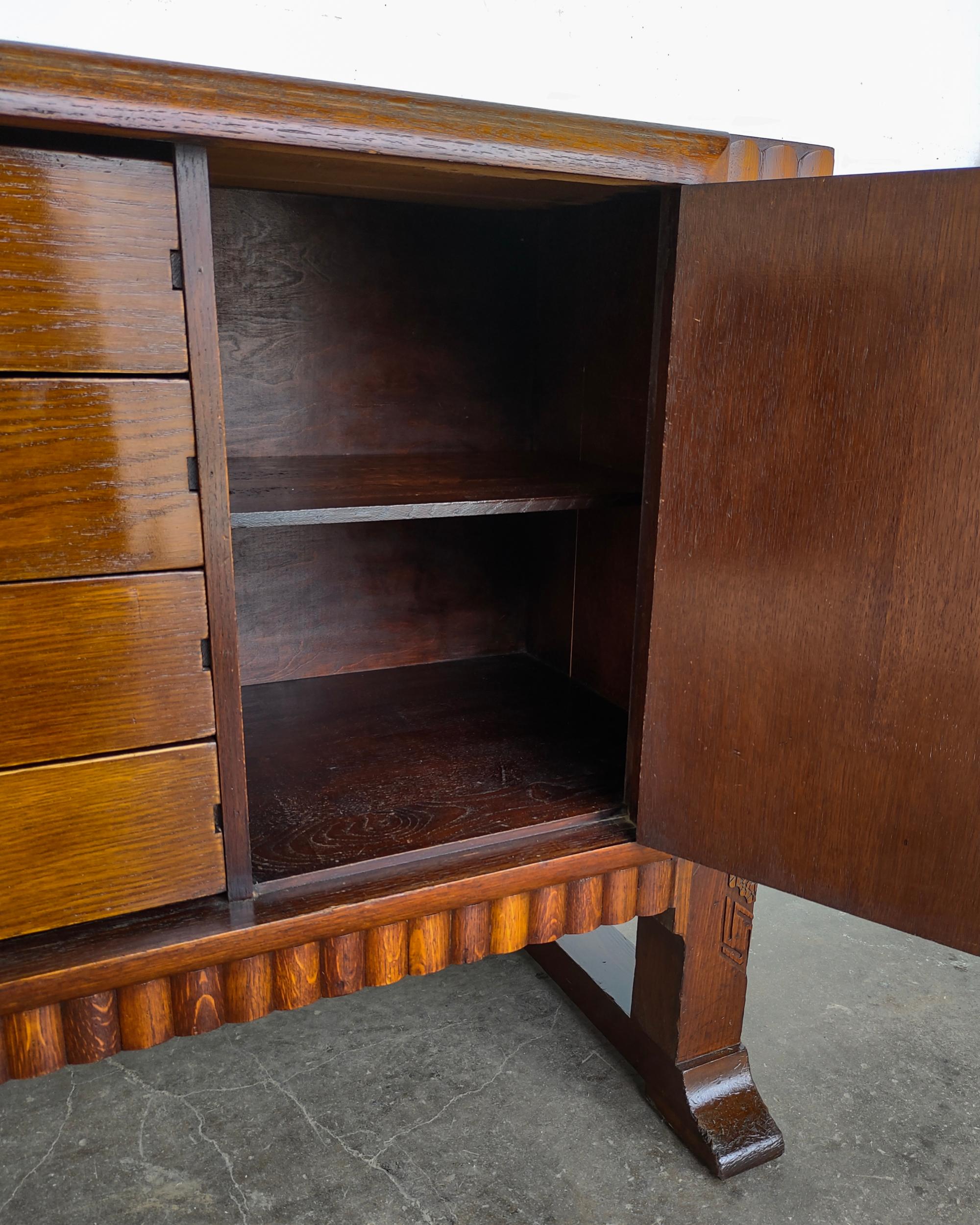 Art Deco Tiger Oak Wood Cabinet Buffet Sideboard Antique, 1930s 6