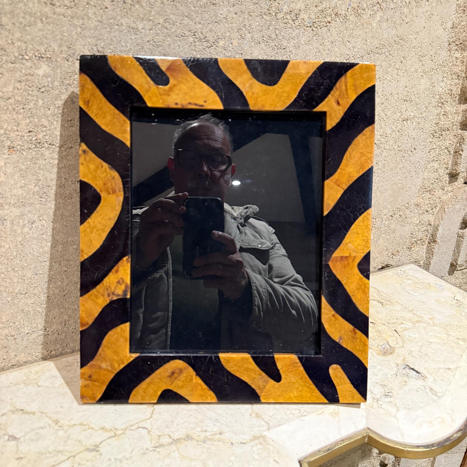 Enameled Art Deco Tiger Pattern Tessellated  Egg Shell Stone Picture Frame For Sale