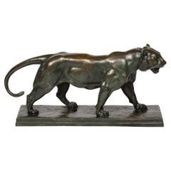 Art Deco "Tiger Walking" Sculpture in Caste Bronze by Antoine-Louise Barye