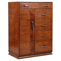 Art Deco Tiger Wood Dresser Cabinet, Vintage Streamline Modern 1940s