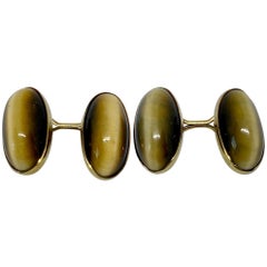 Art Deco Tiger's Eye Cufflinks in 14 Karat Yellow Gold by Sansbury & Nellis