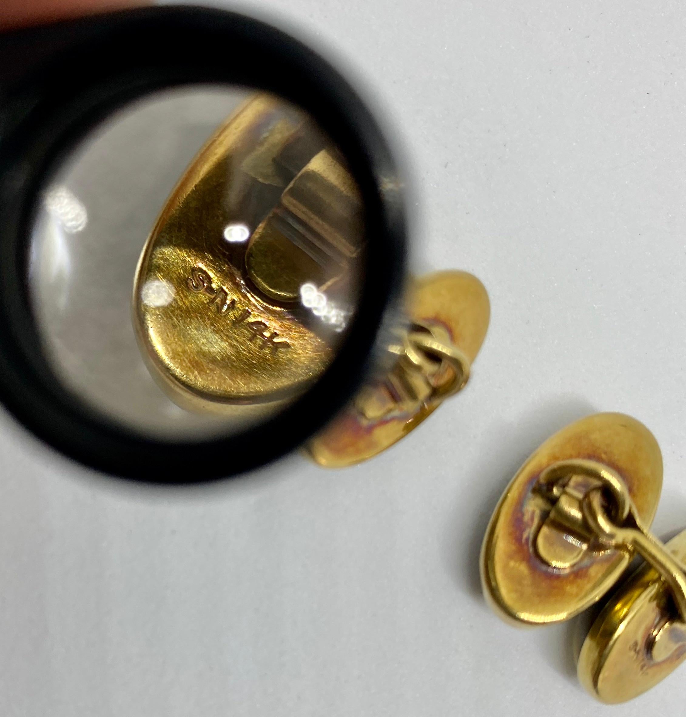 Women's or Men's Art Deco Tiger's Eye Cufflinks in 14 Karat Yellow Gold by Sansbury & Nellis