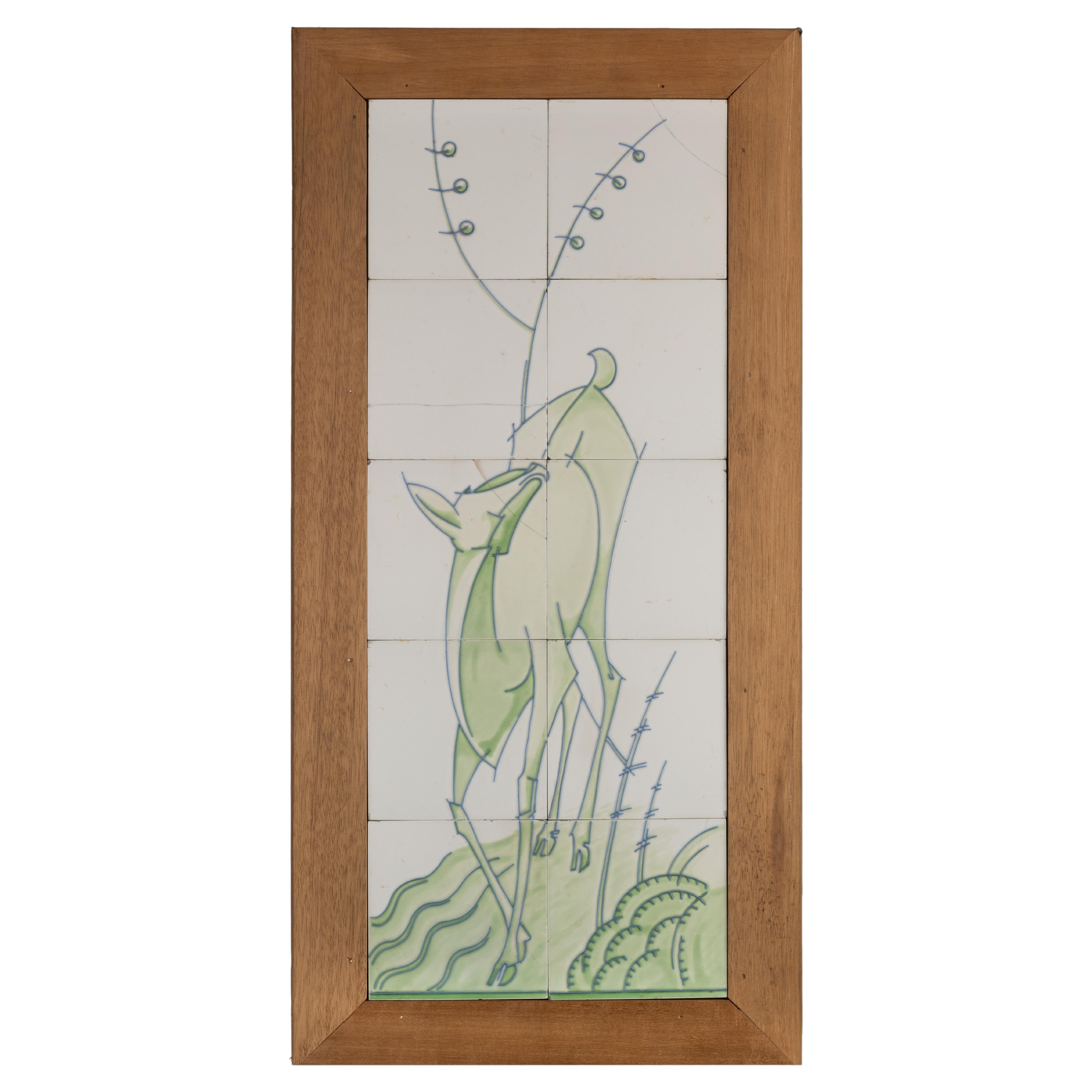 Art Deco Tile Panel Gilliot & Cie, Hemiksem, Belgium, C1925 For Sale