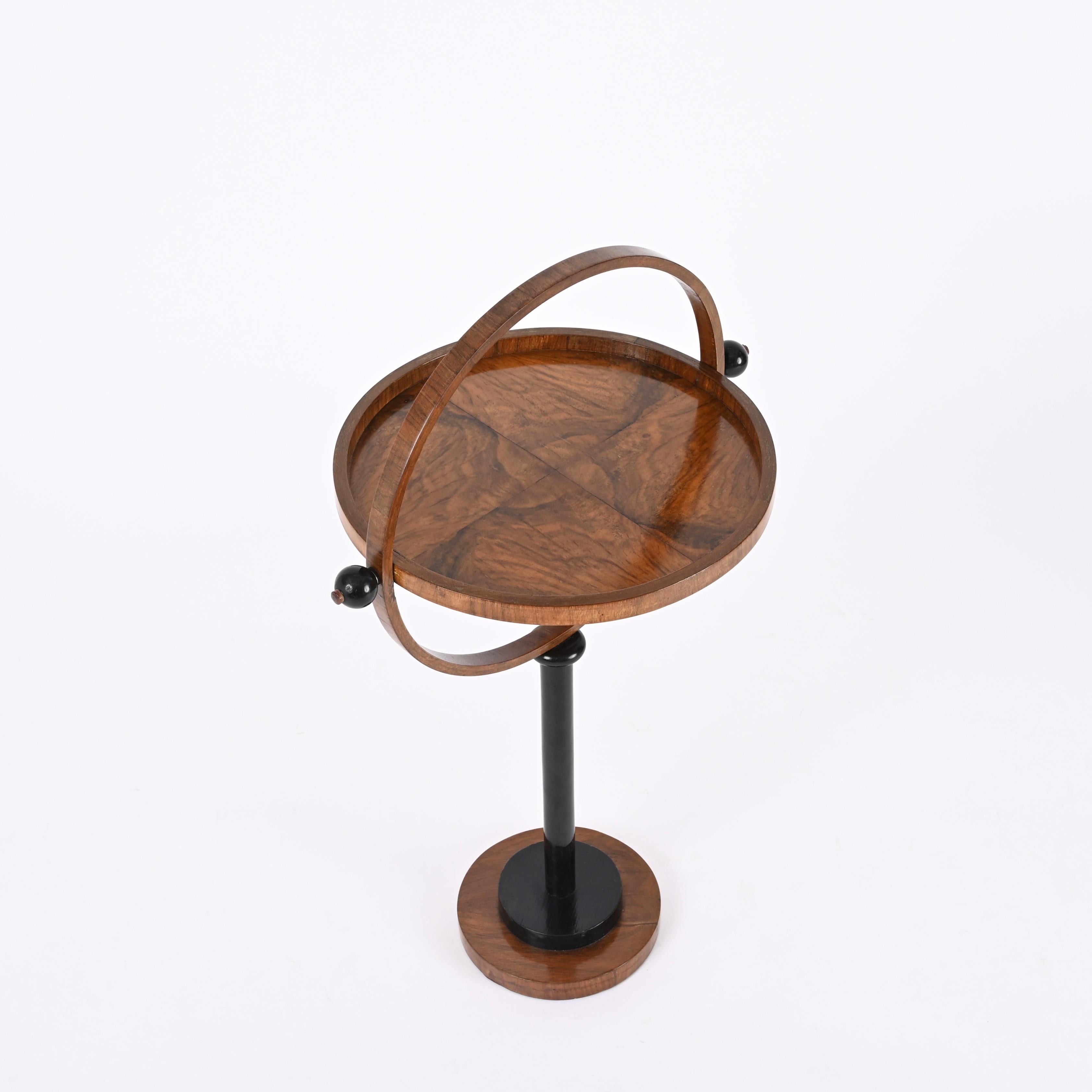 Art Deco Tilting Round Side Table in Olive Burl and Walnut, Italy 1930s For Sale 10