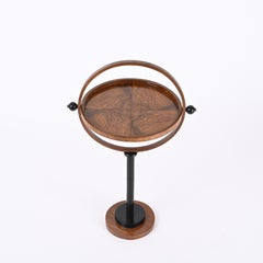 Art Deco Tilting Round Side Table in Olive Burl and Walnut, Italy 1930s