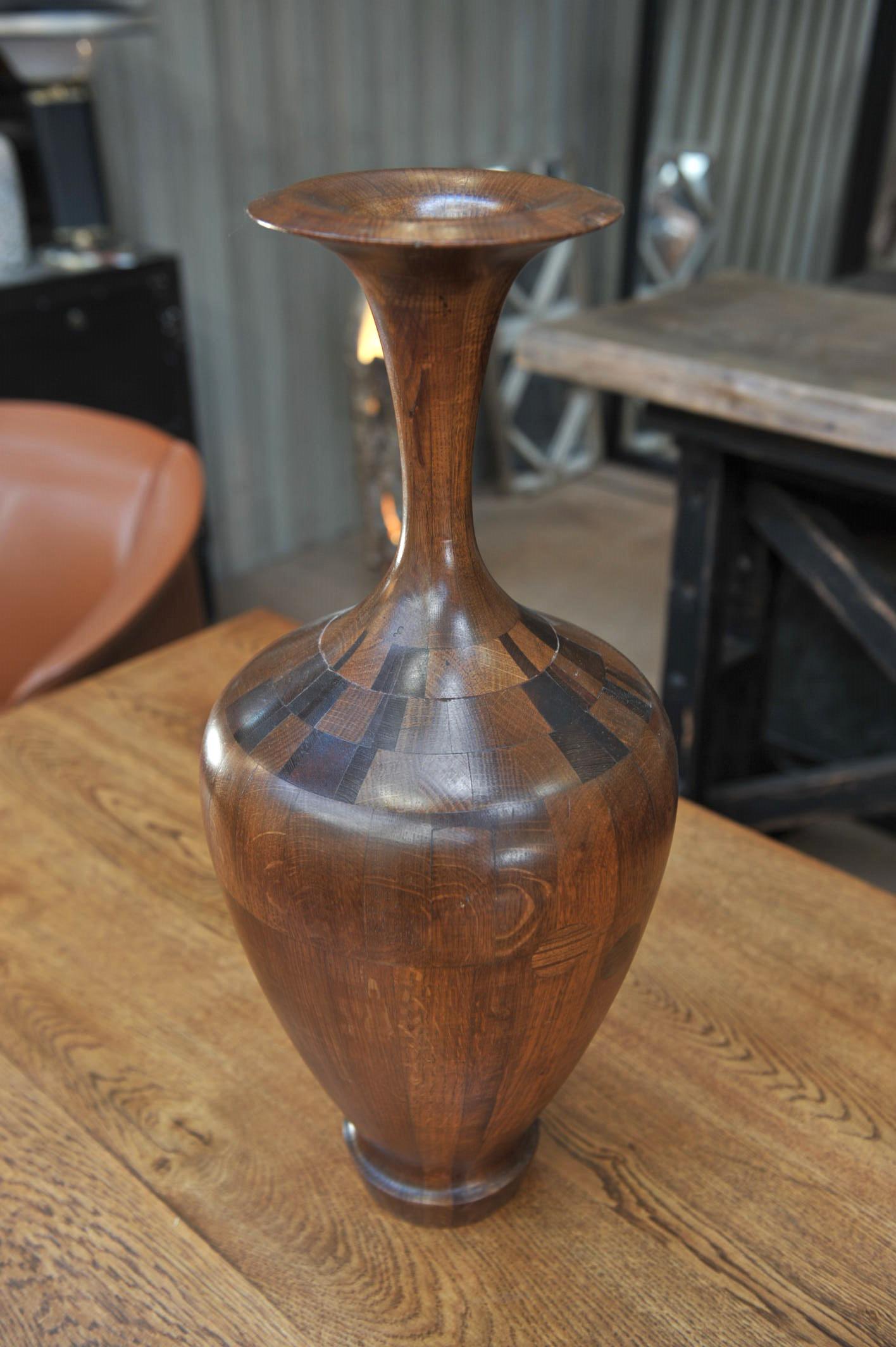 Mahogany  Art Déco Timber Vase by Belgium Manufacturer De Coene Frere For Sale