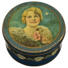 Vintage Art Deco Tin with Lady with Stola and Roses