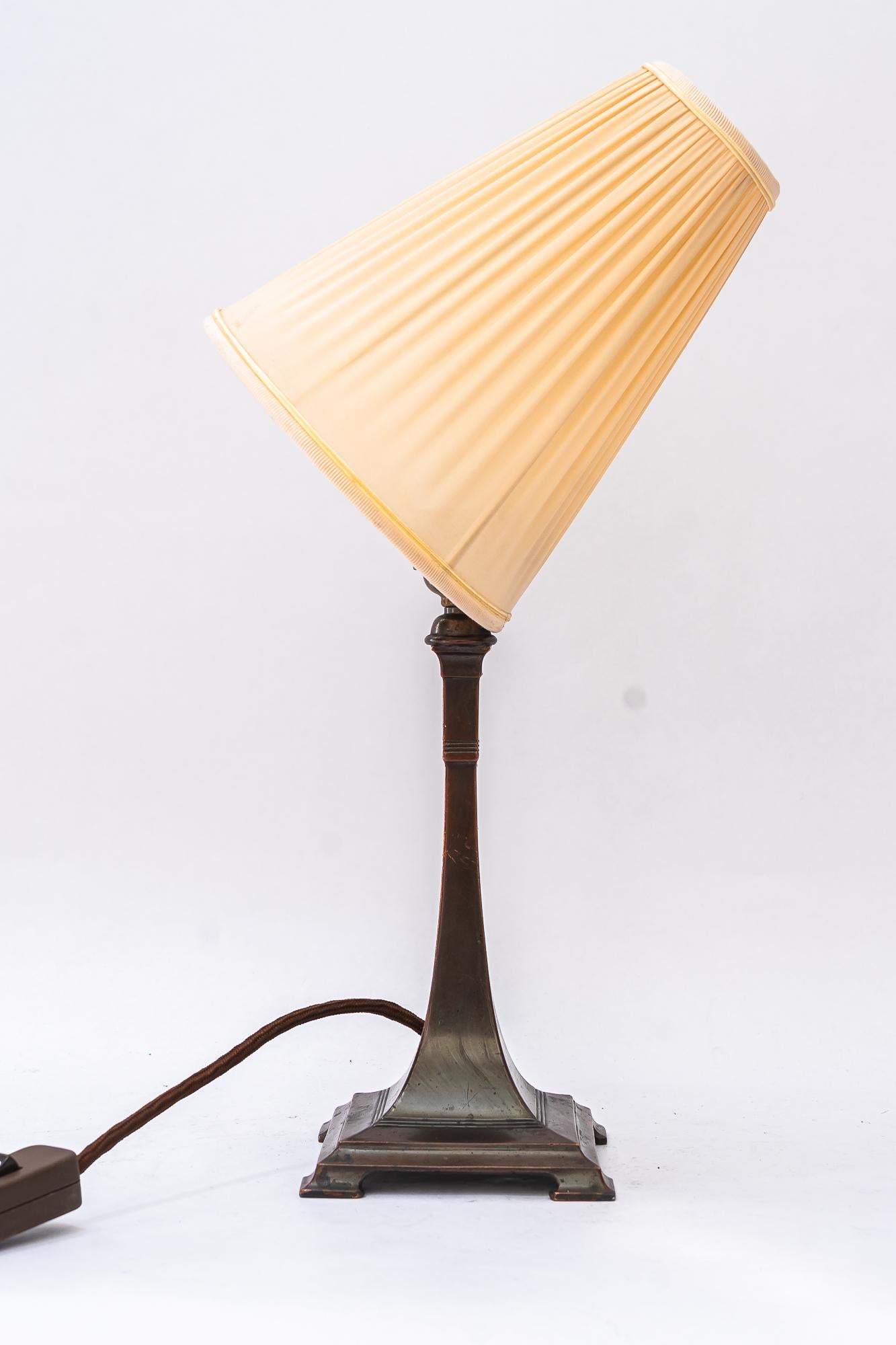 Art Deco tin Table lamp with fabric shade vienna around 1920s For Sale 4