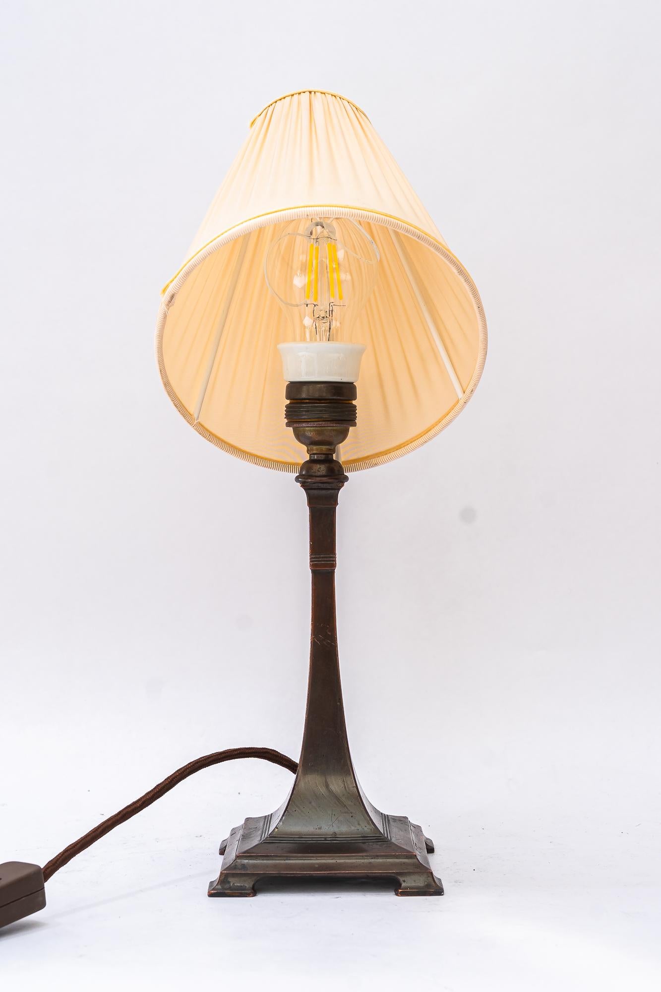 Art Deco tin Table lamp with fabric shade vienna around 1920s For Sale 5