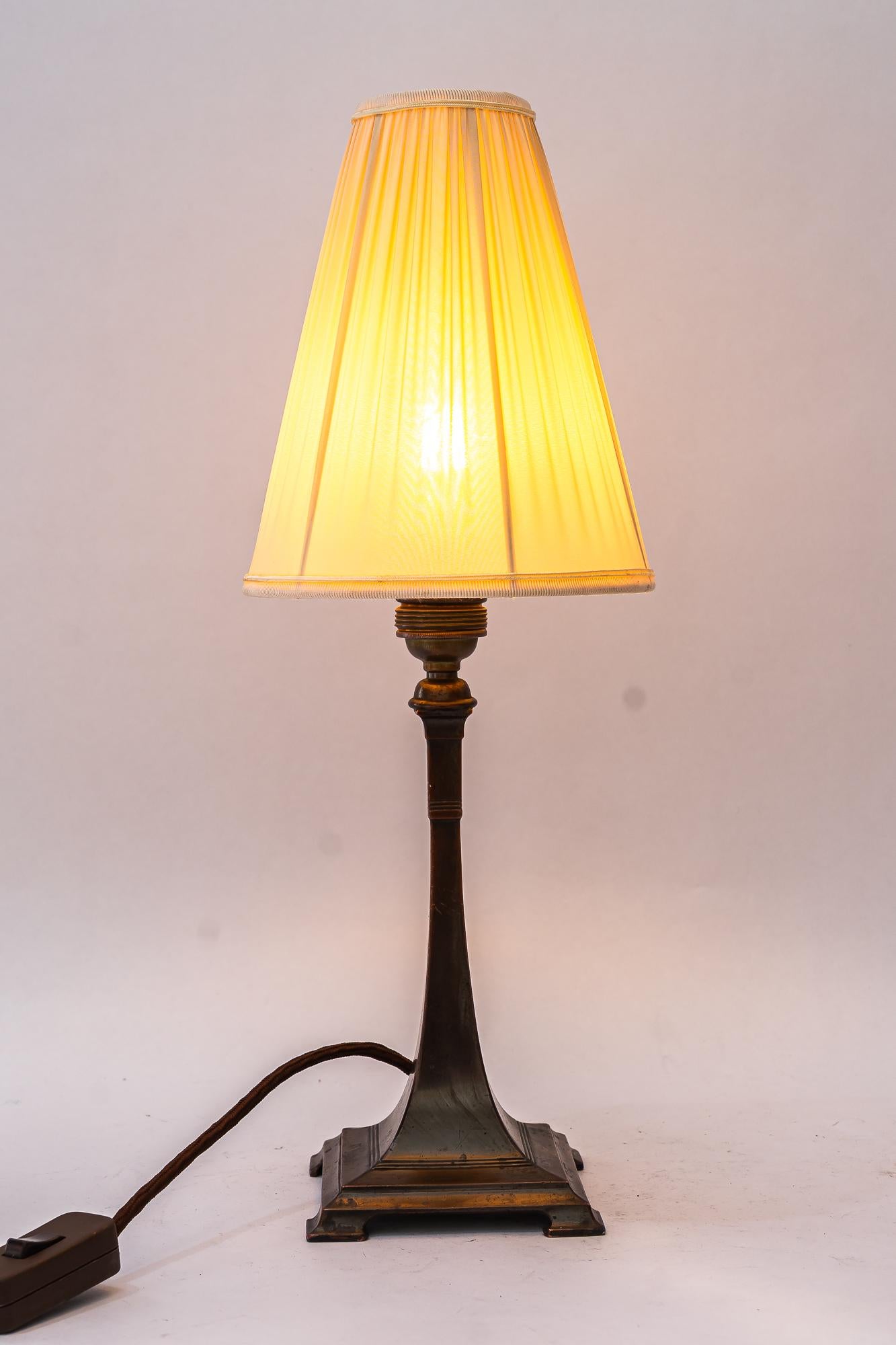 Art Deco tin Table lamp with fabric shade vienna around 1920s For Sale 6