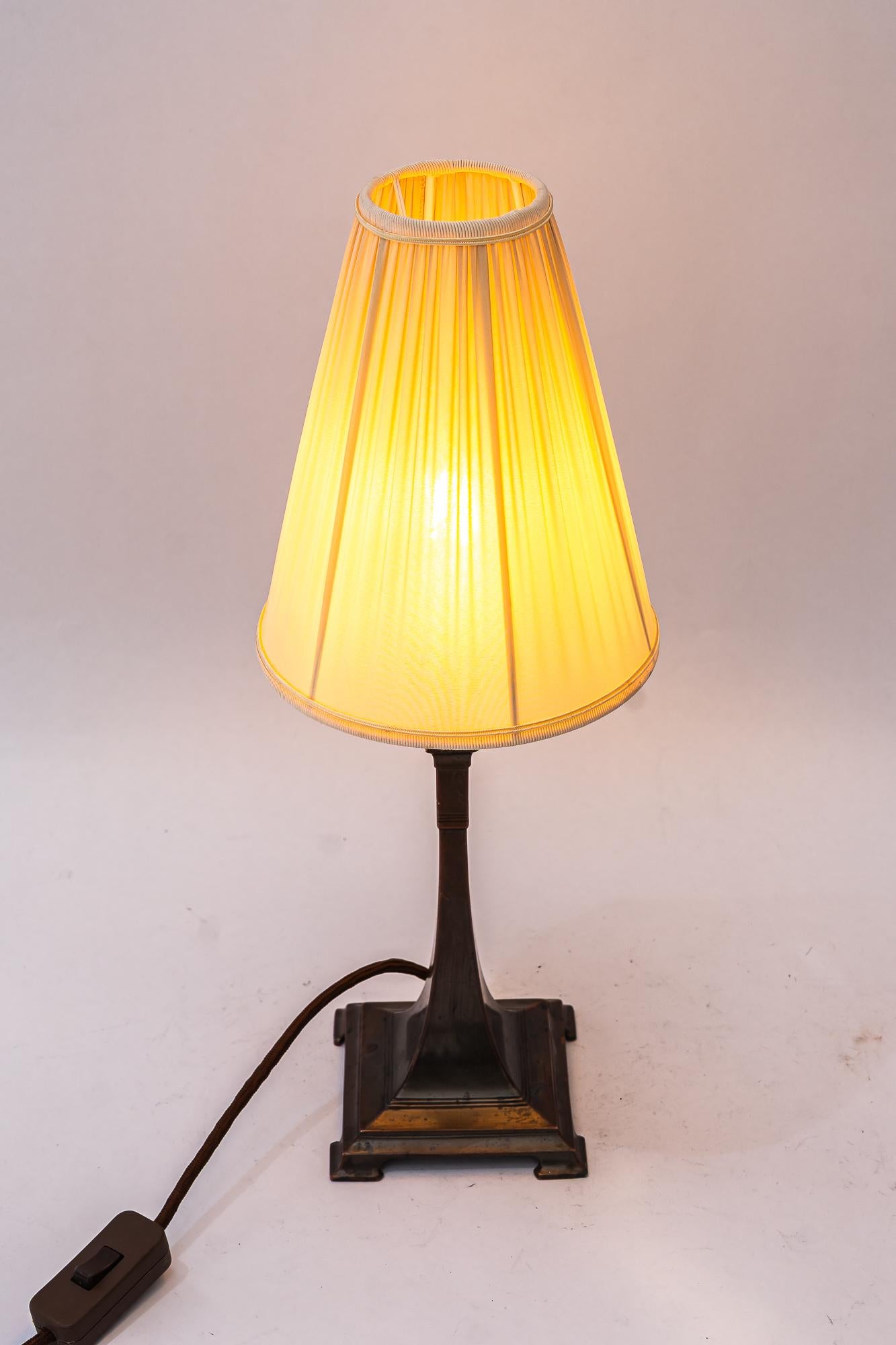 Art Deco tin Table lamp with fabric shade vienna around 1920s For Sale 7