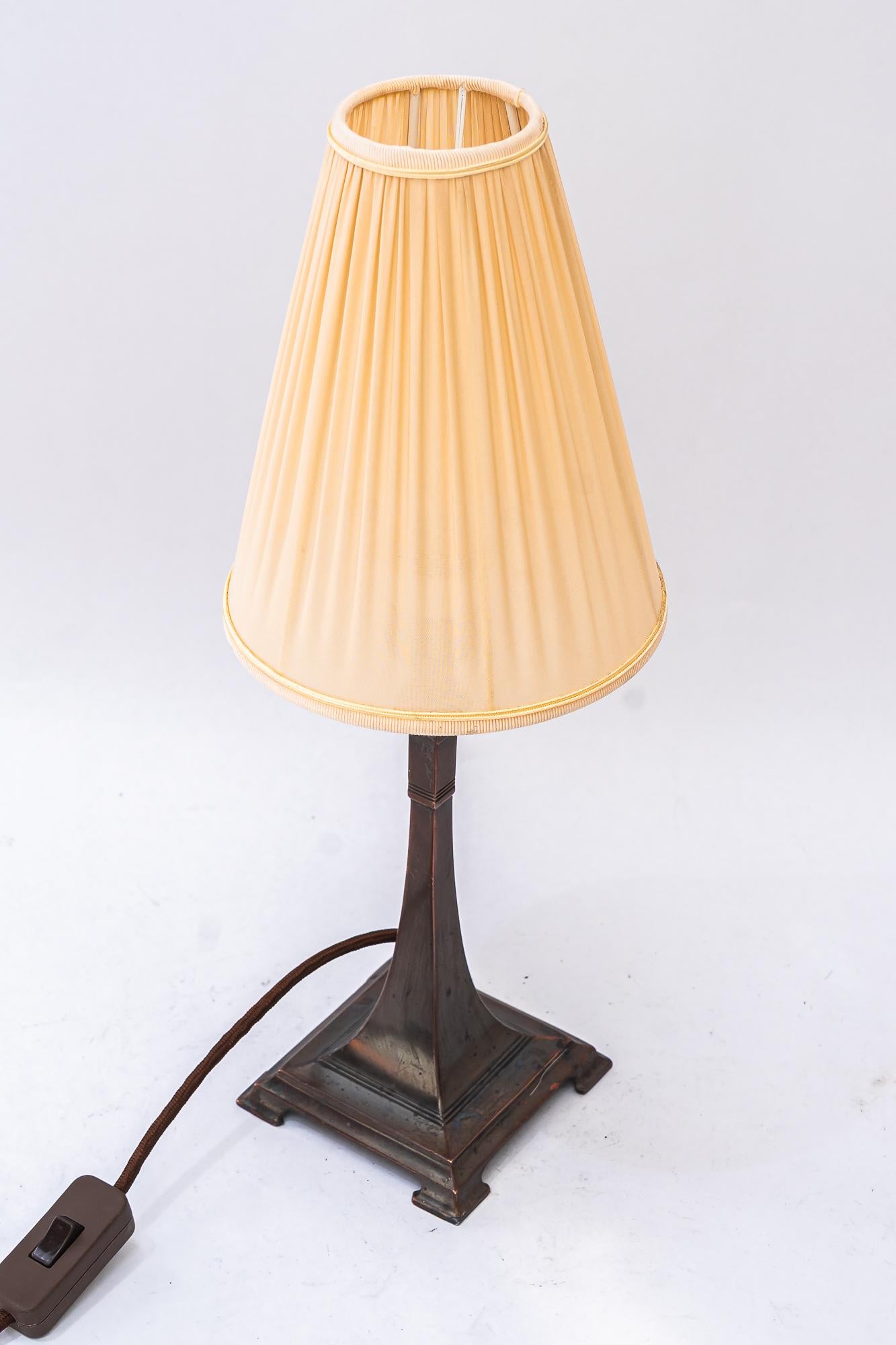 Austrian Art Deco tin Table lamp with fabric shade vienna around 1920s For Sale