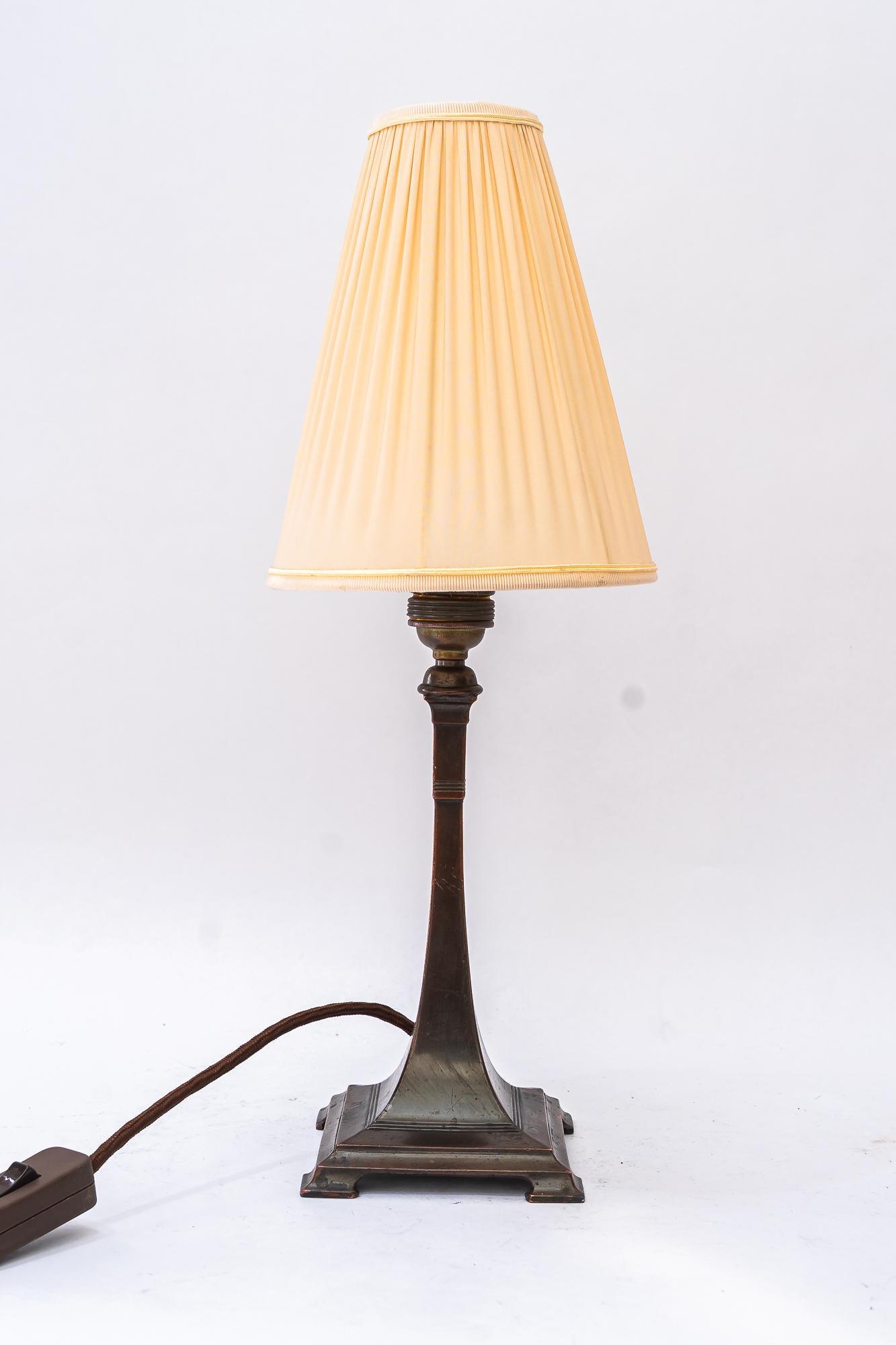 Art Deco tin Table lamp with fabric shade vienna around 1920s In Good Condition For Sale In Wien, AT