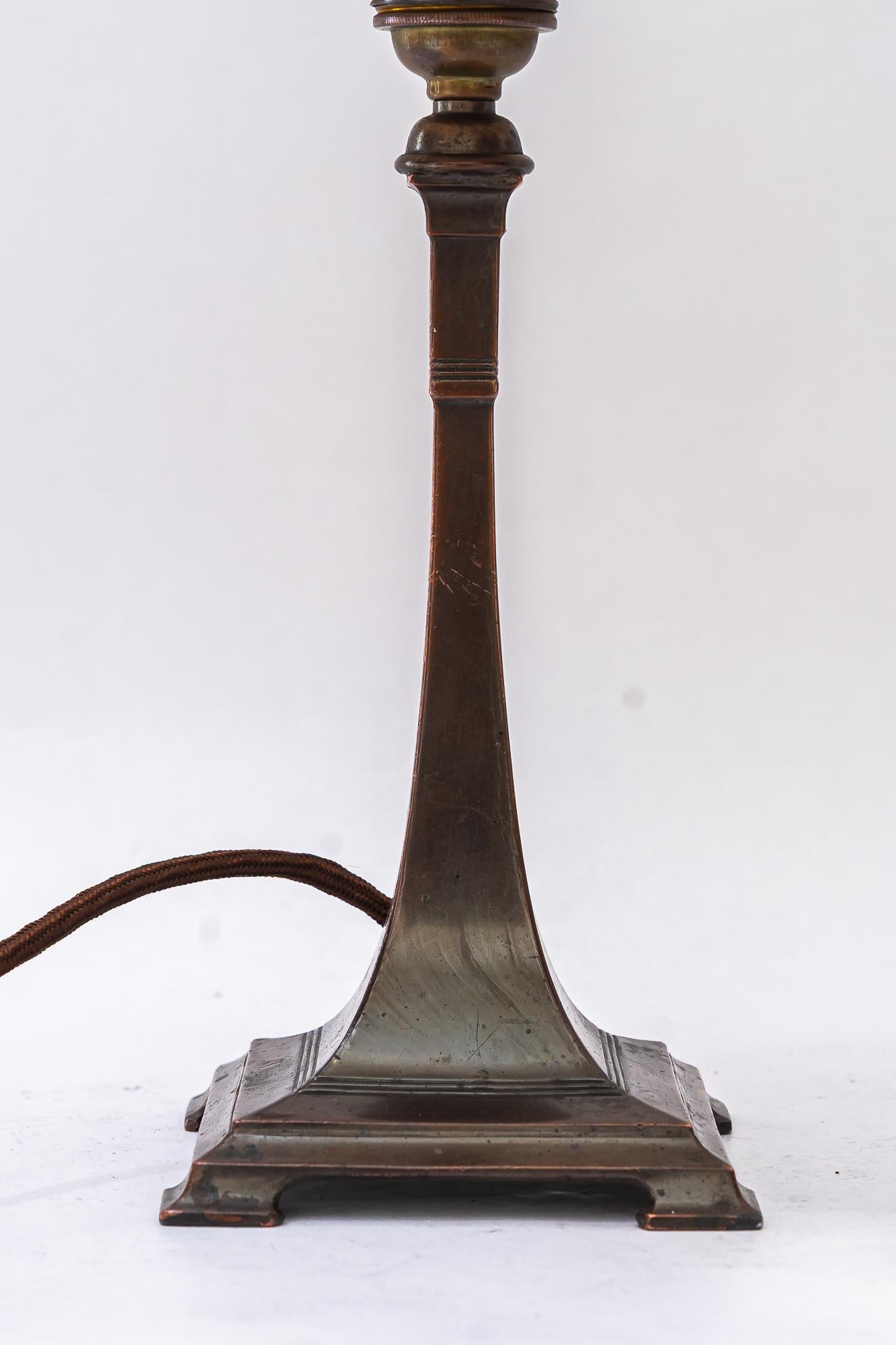 Early 20th Century Art Deco tin Table lamp with fabric shade vienna around 1920s For Sale
