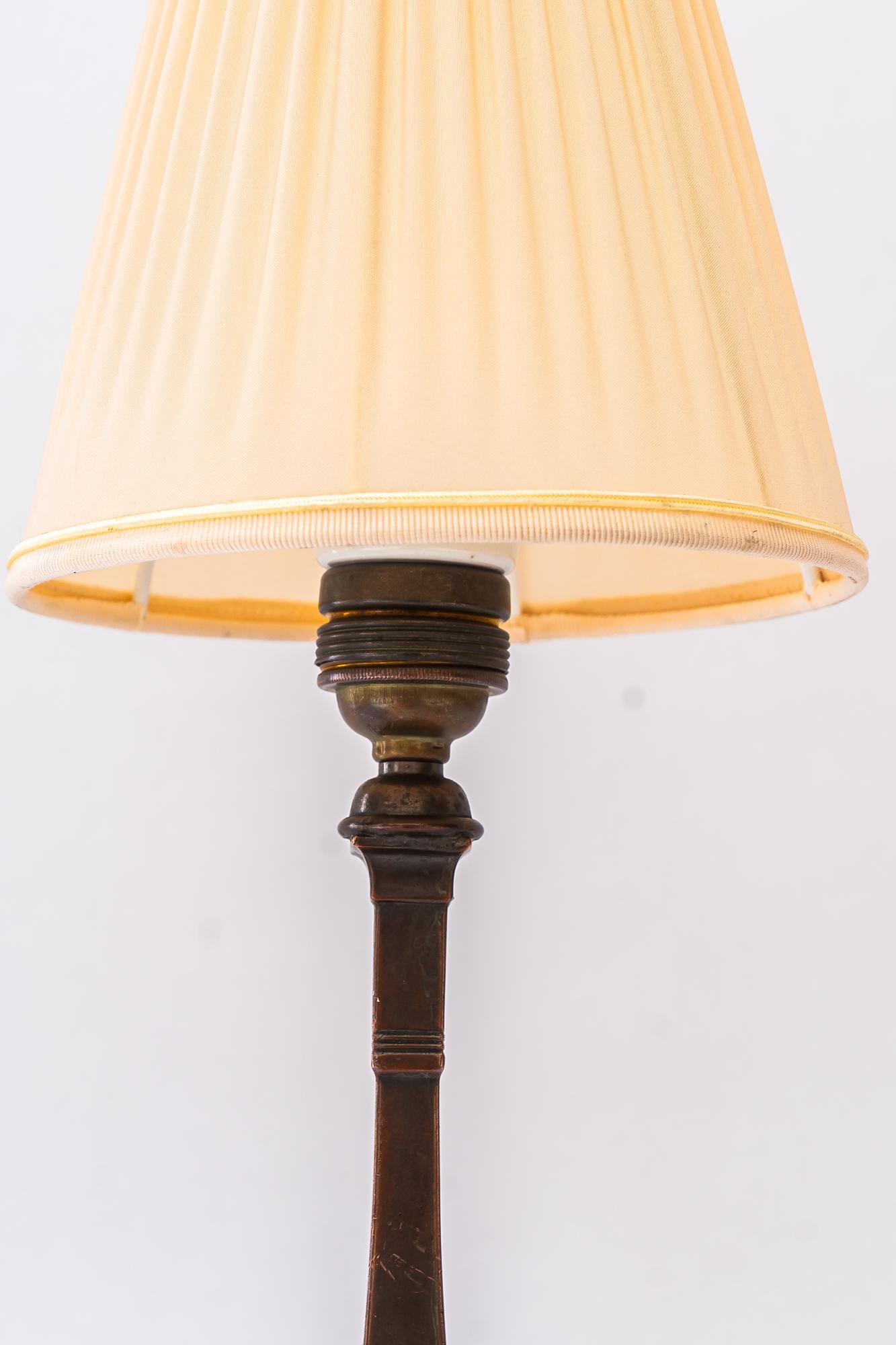 Fabric Art Deco tin Table lamp with fabric shade vienna around 1920s For Sale