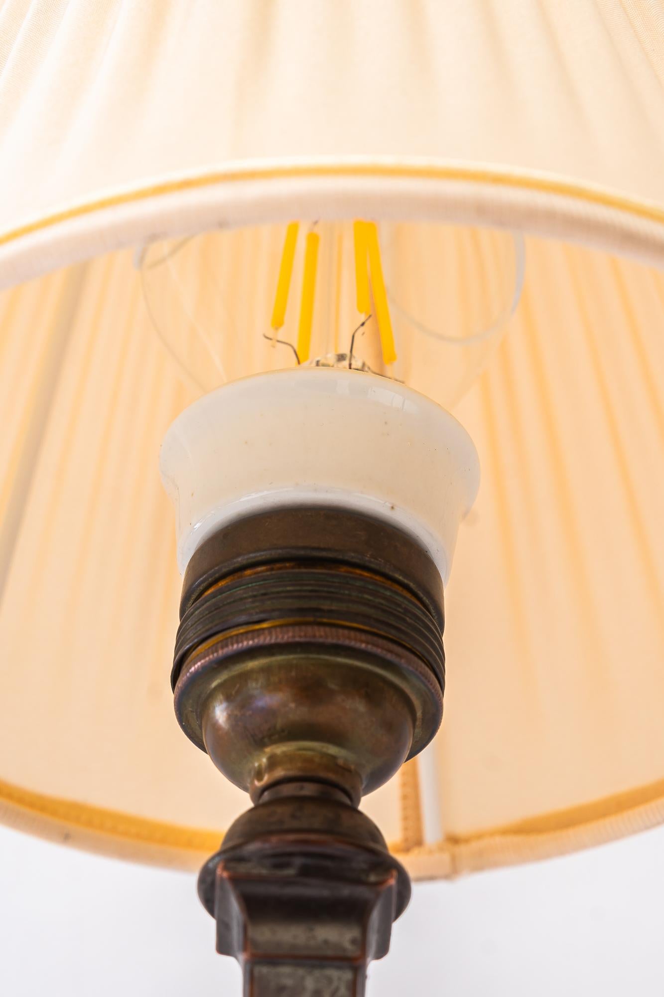 Art Deco tin Table lamp with fabric shade vienna around 1920s For Sale 1