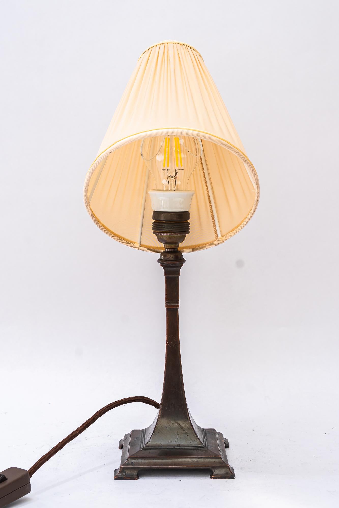 Art Deco tin Table lamp with fabric shade vienna around 1920s For Sale 2