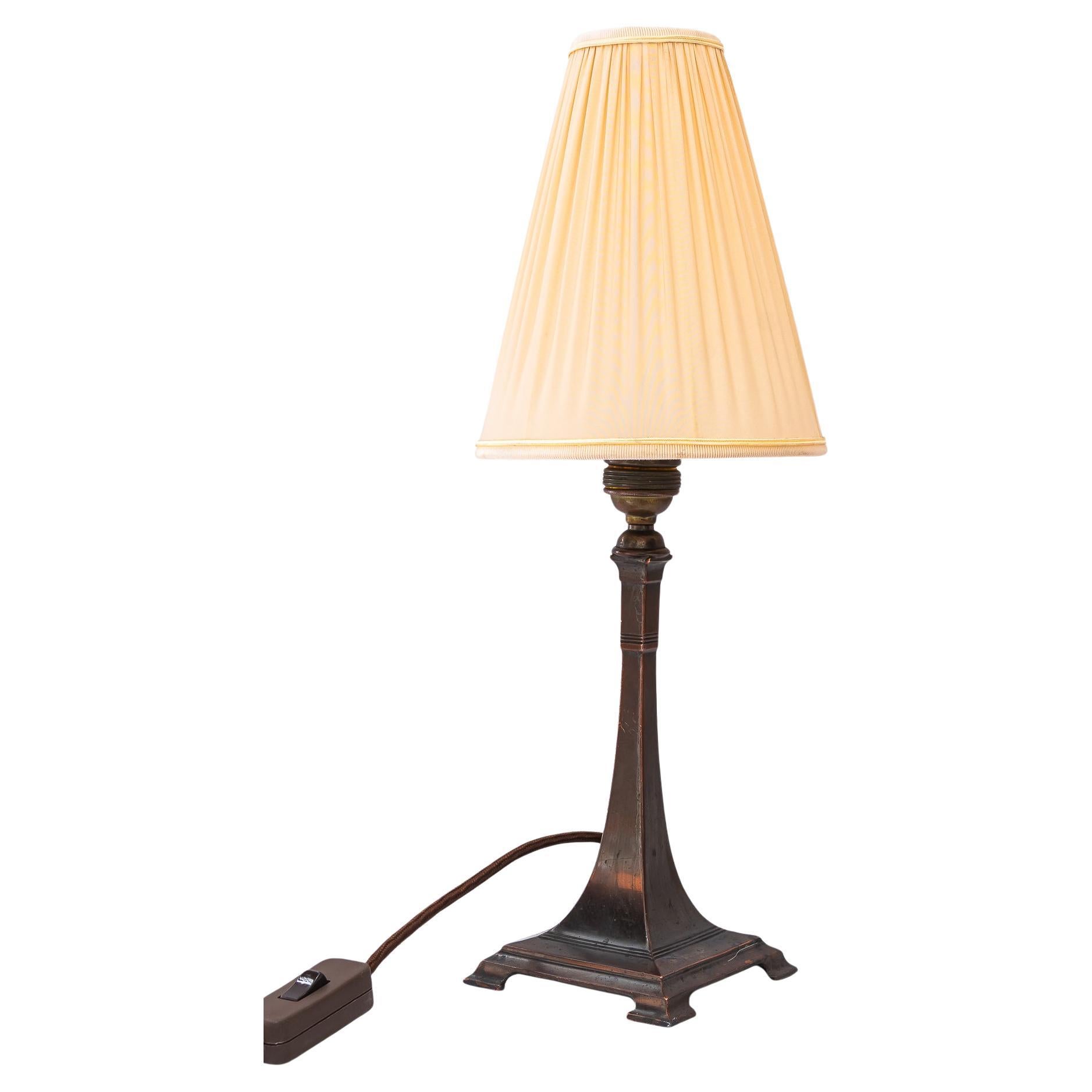 Art Deco tin Table lamp with fabric shade vienna around 1920s For Sale