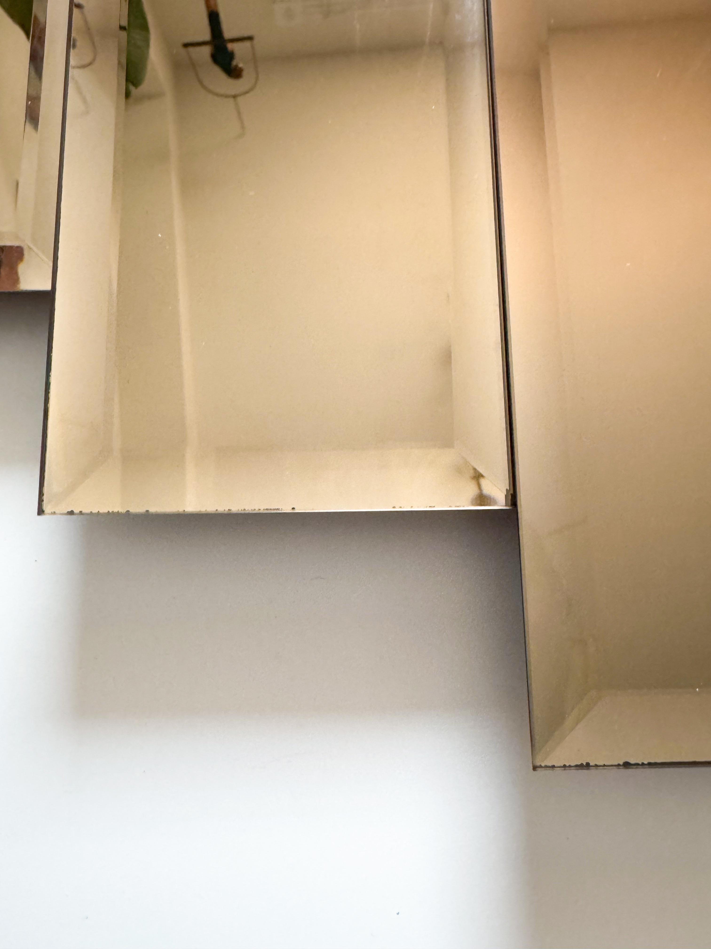 Art Deco Tinted Pink Brown Panel Wall Mirror 1980 For Sale 1