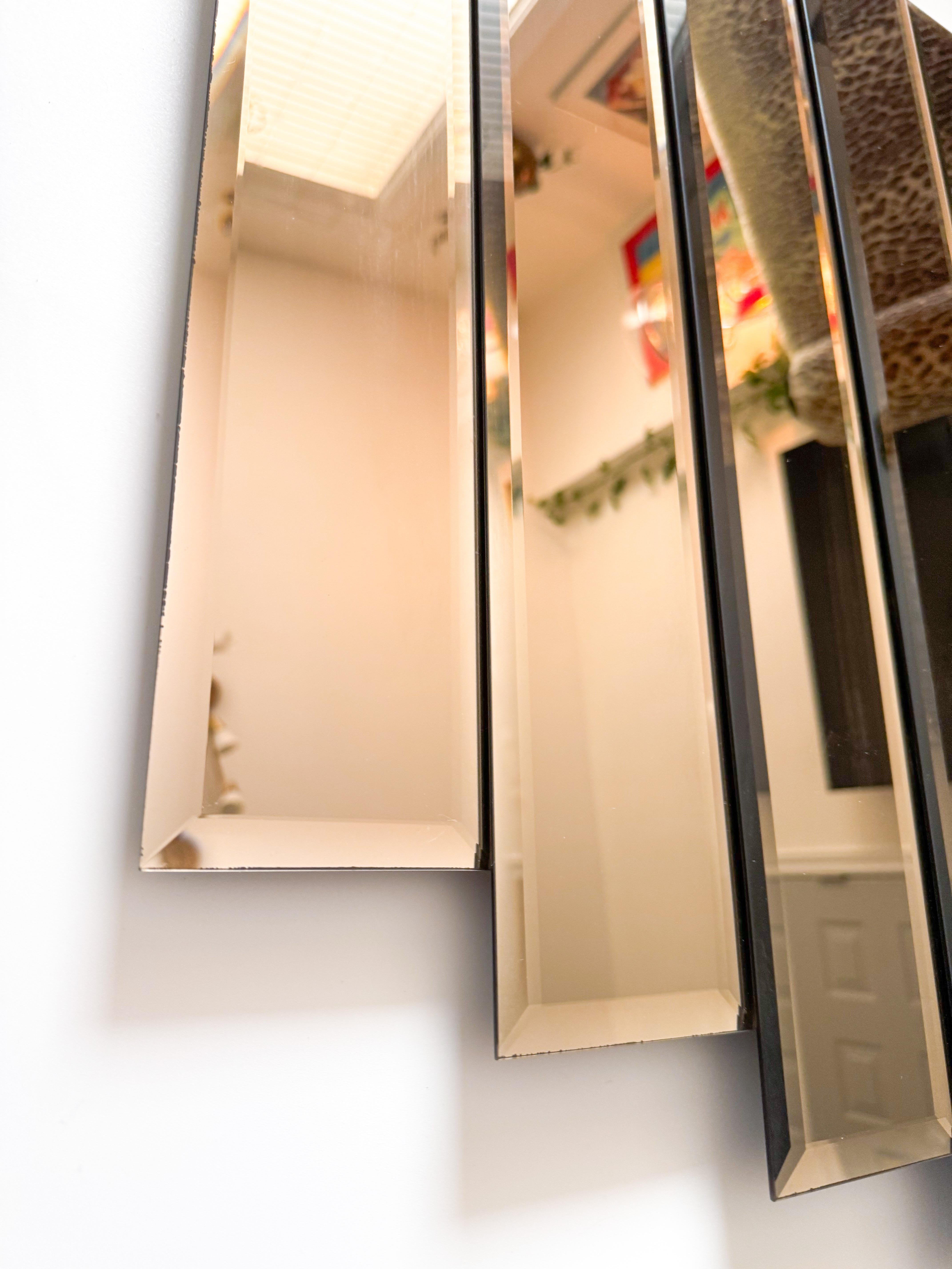 Art Deco Tinted Pink Brown Panel Wall Mirror 1980 For Sale 2