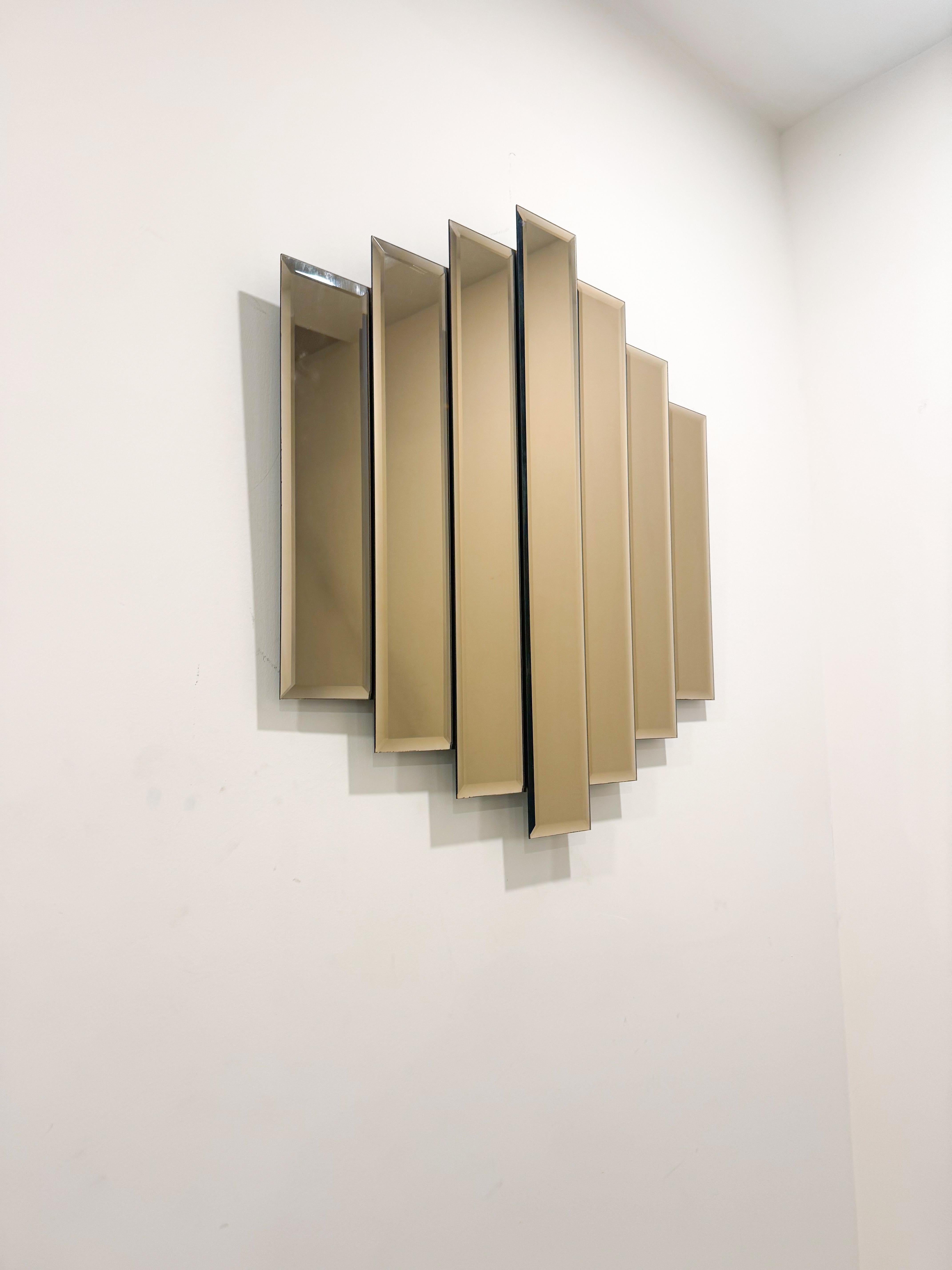 Canadian Art Deco Tinted Pink Brown Panel Wall Mirror 1980 For Sale
