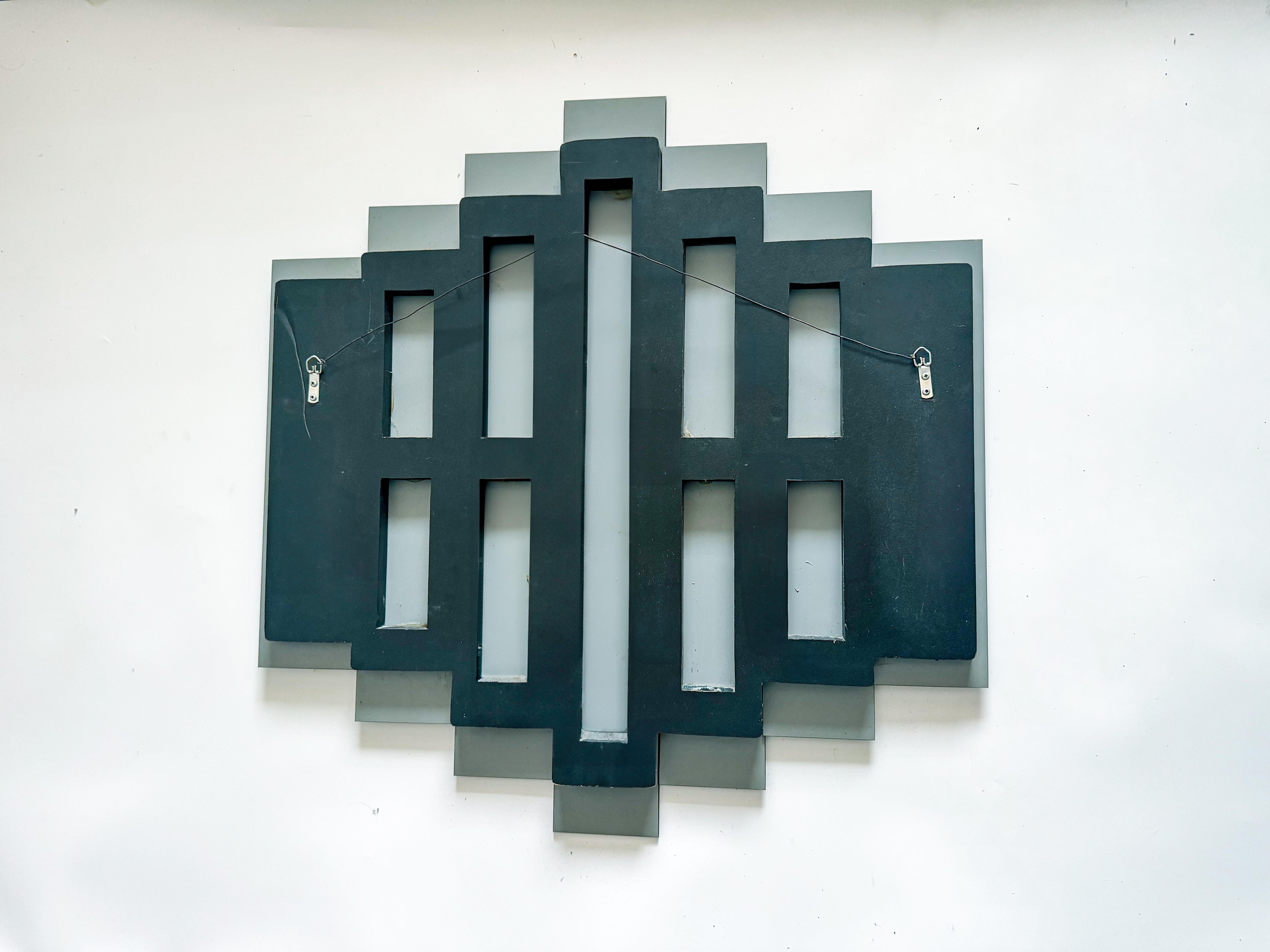 Art Deco Tinted Pink Brown Panel Wall Mirror 1980 For Sale 3