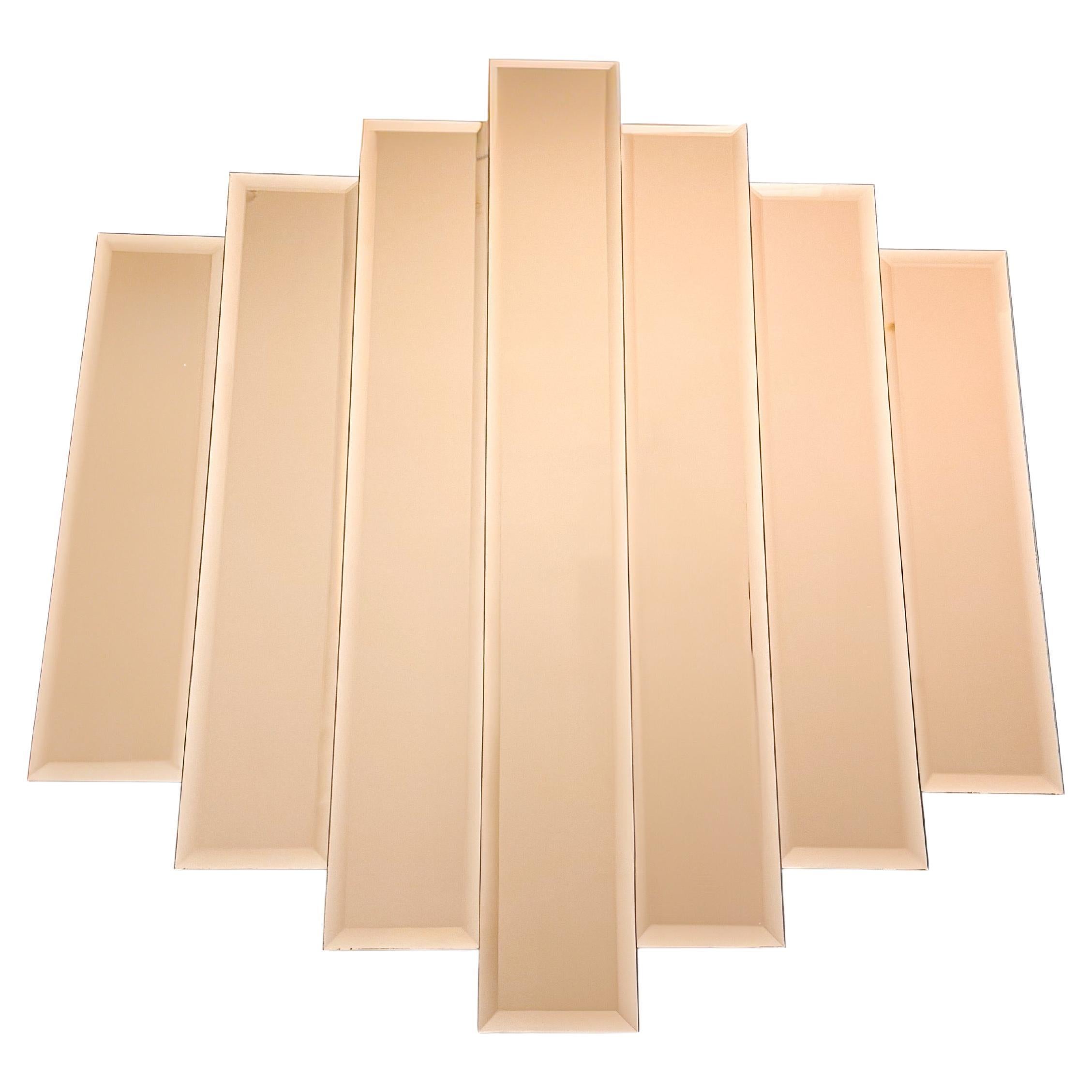 Art Deco Tinted Pink Brown Panel Wall Mirror 1980 For Sale