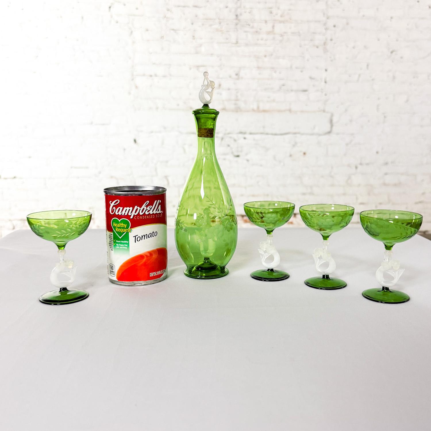 XX secolo Set di vetri artistici austriaci da Art Deco ad Art Nouveau Bimini Glass 1 decanter e 4 coupé in vendita