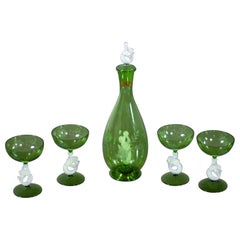Art Deco to Art Nouveau Bimini Austrian Art Glass Set 1 Decanter & 4 Coupes