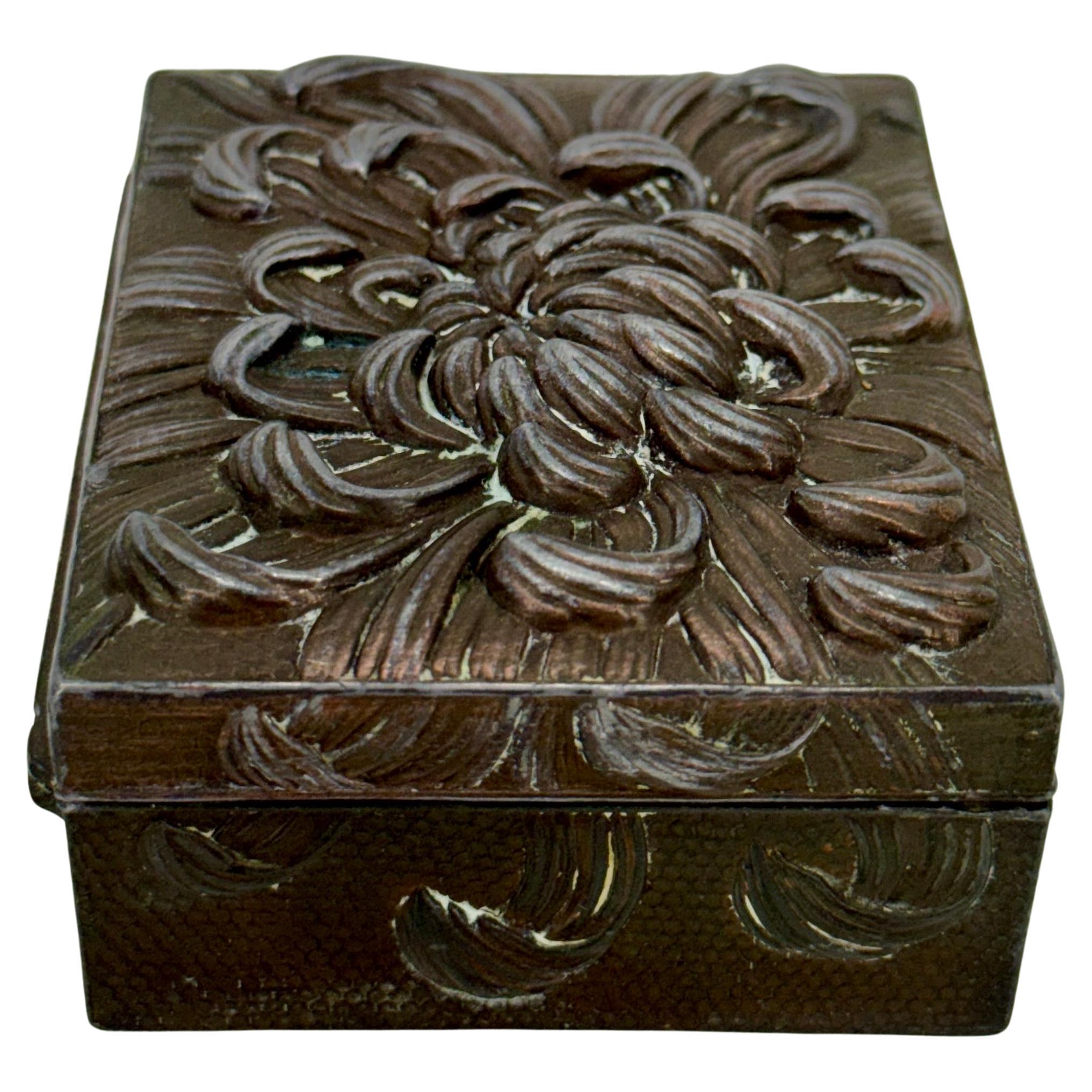Art Deco Tobacco Cigarette Box in Pewter Wood Interior 4