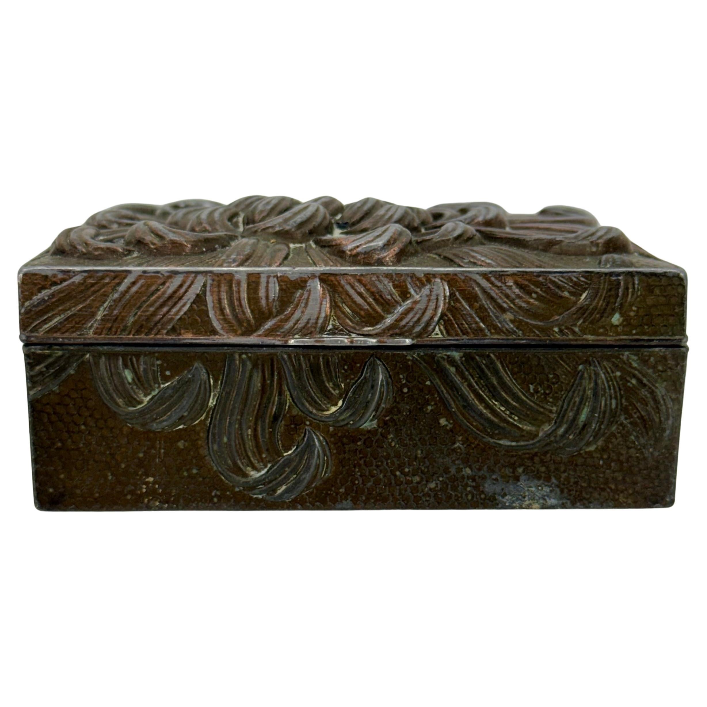 Art Deco Tobacco Cigarette Box in Pewter Wood Interior 5