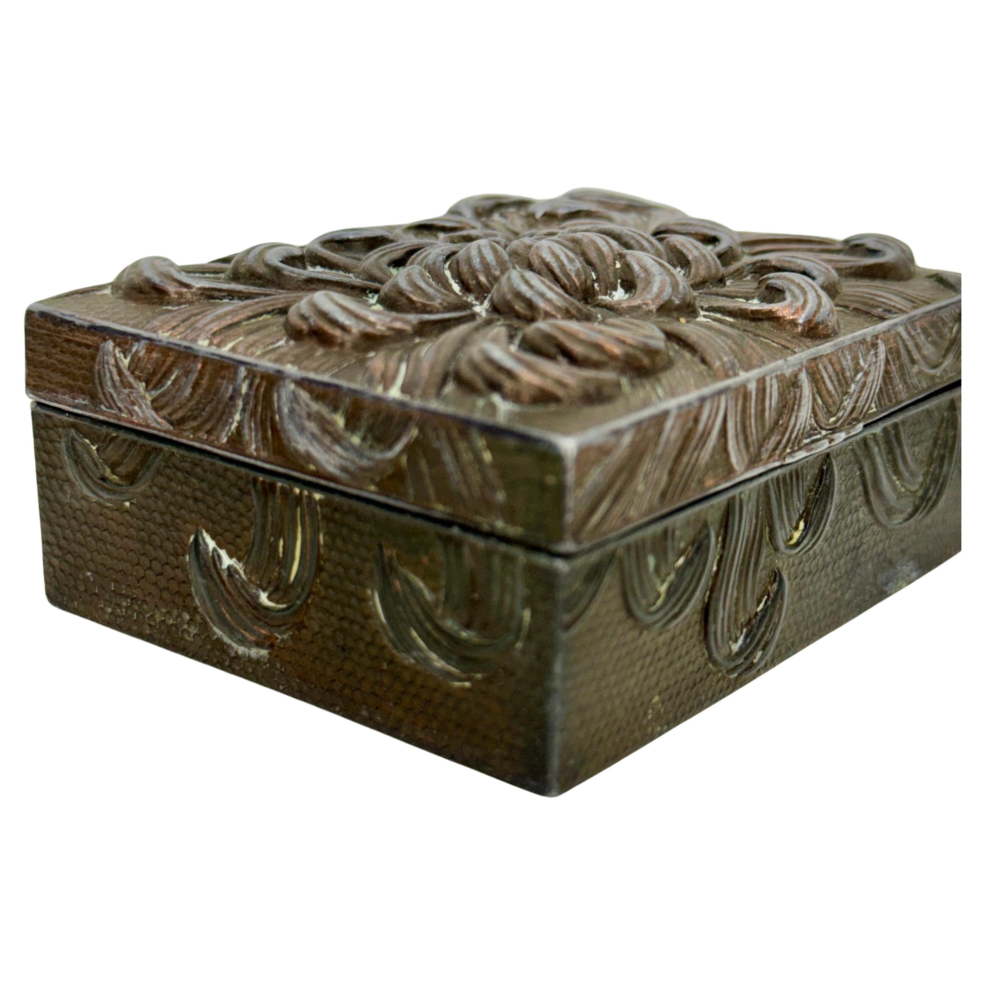 Art Deco Tobacco Cigarette Box in Pewter Wood Interior 7