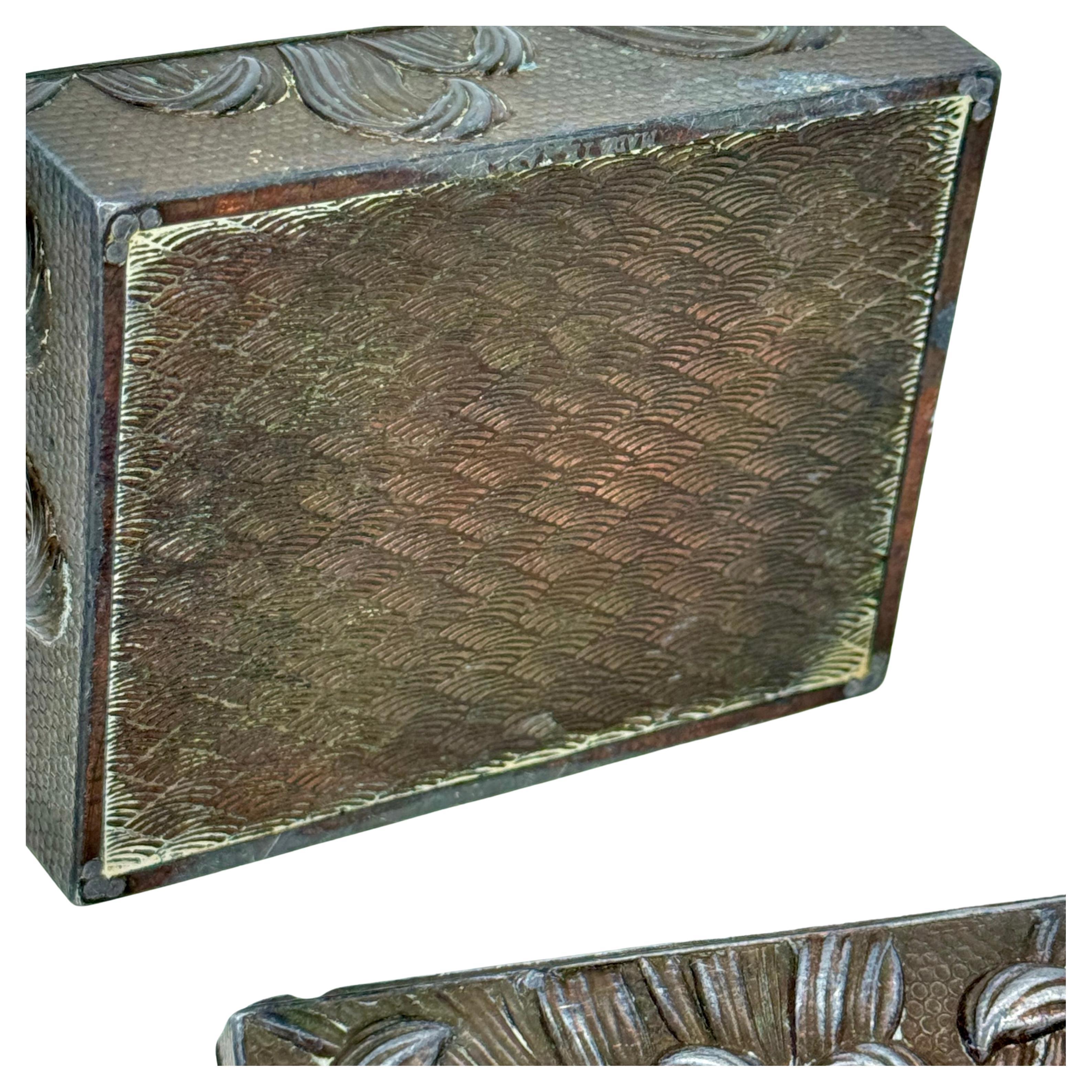 Art Deco Tobacco Cigarette Box in Pewter Wood Interior 9