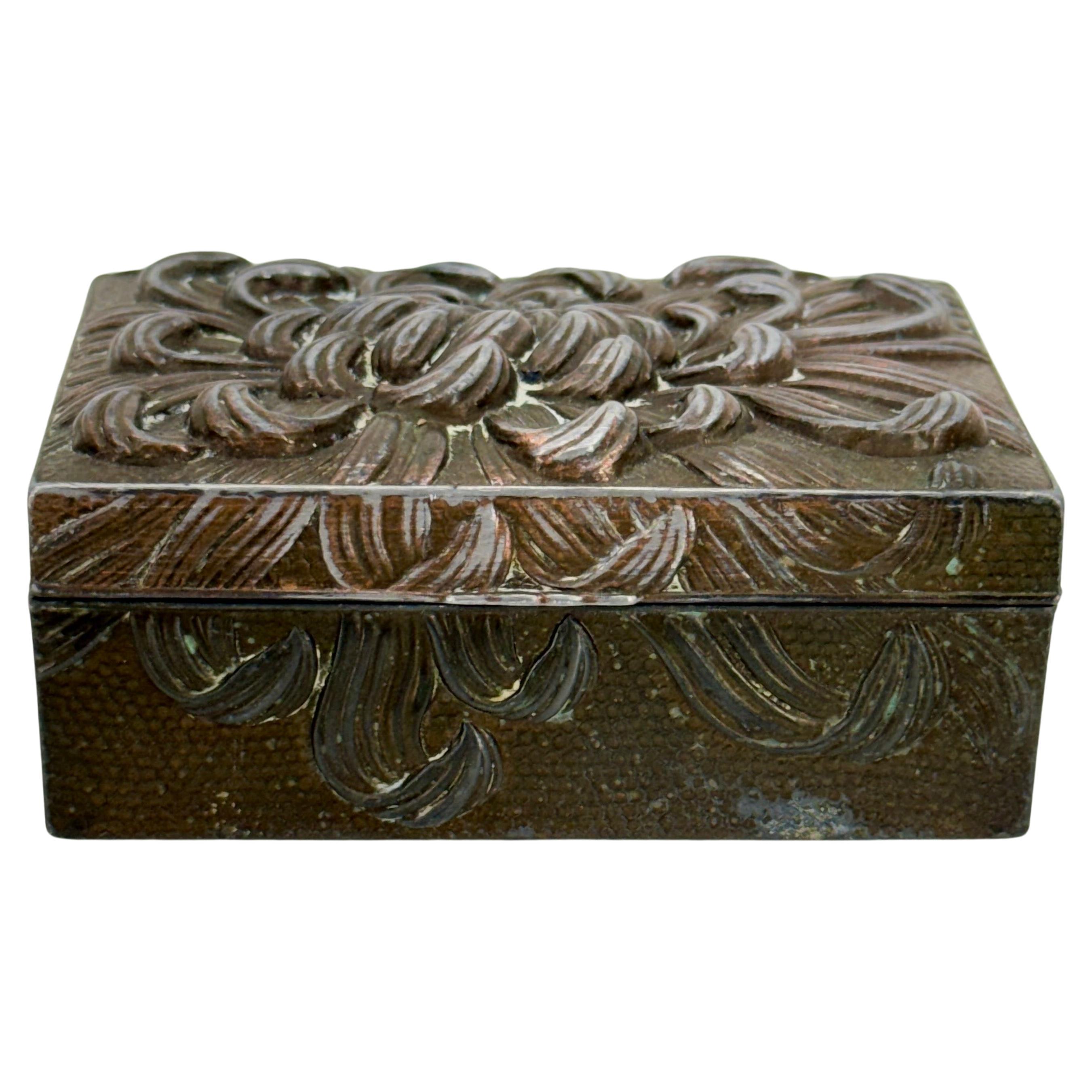 Gilt Art Deco Tobacco Cigarette Box in Pewter Wood Interior