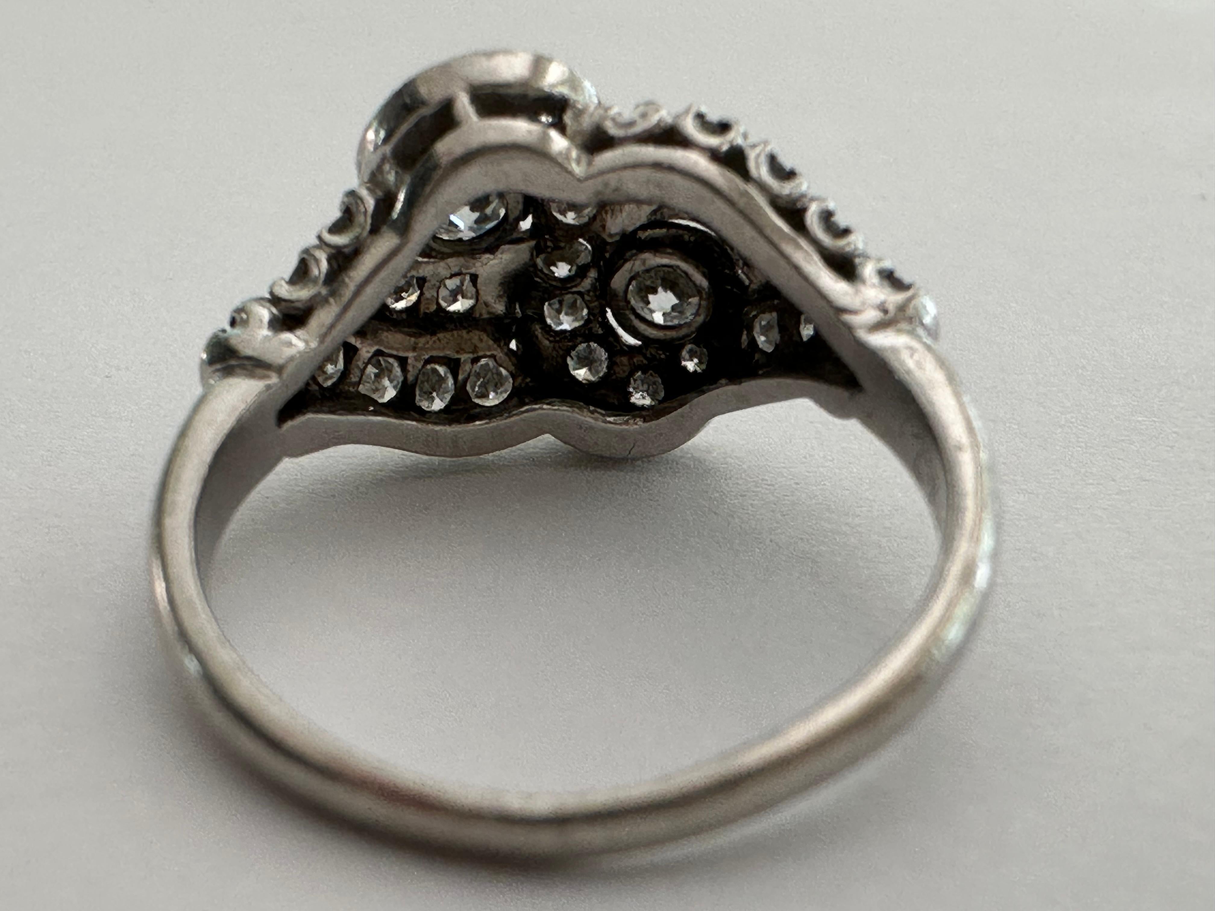 De las mujeres Anillo Art Decó Toi Et Moi Racimo de Diamantes en venta