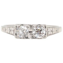 Art Deco Toi et Moi Old European Cut Diamond Platinum Ring