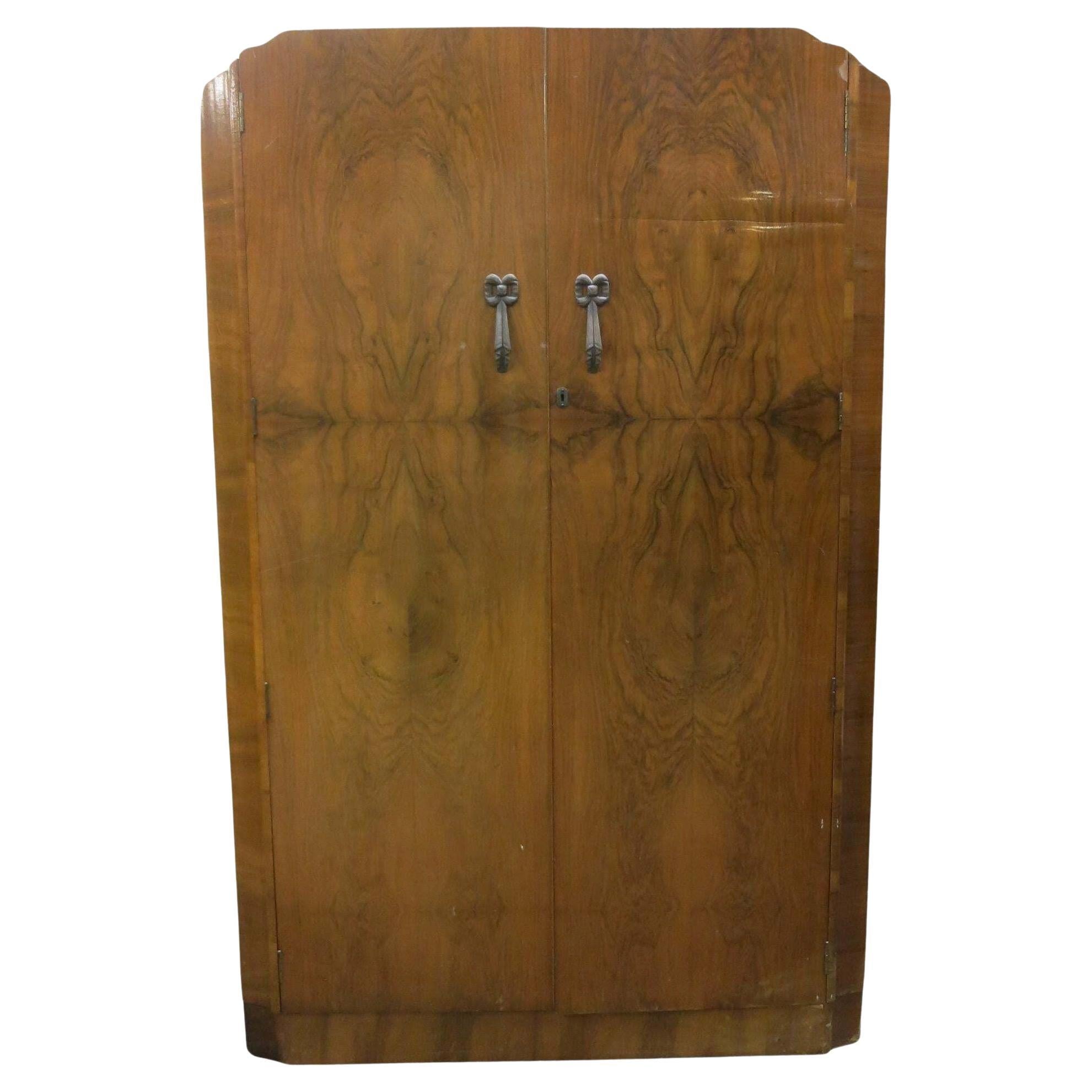 Art Deco "Tombstone" Walnut Men's Armoire by Raven Furniture For Sale