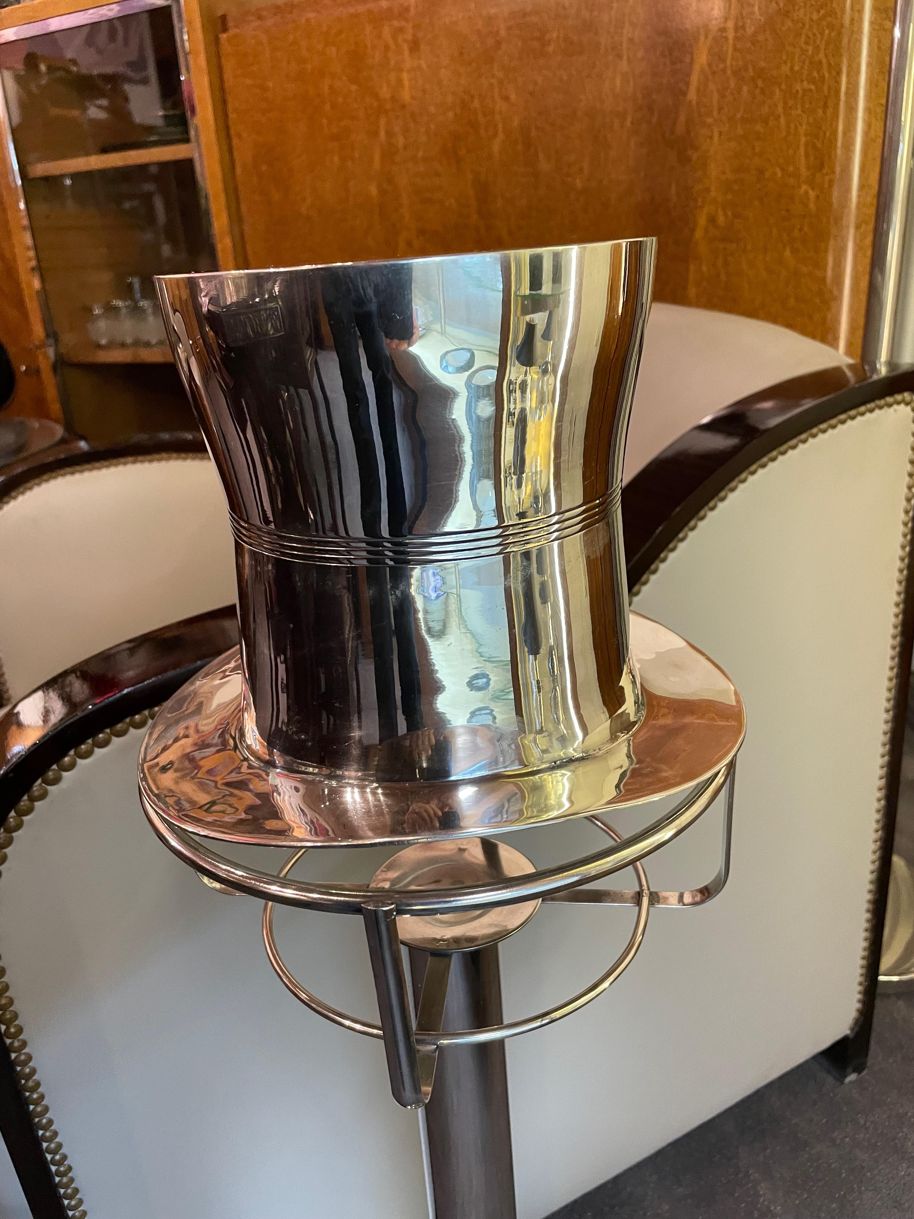 Metal Art Deco Top Hat Champagne Bucket with Matching Stand