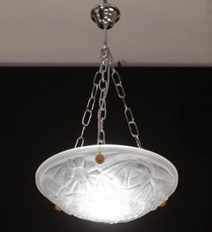 Art Deco Top Quality Pendant Light Floral decorations, Signed Degué