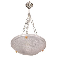 Art Deco Top Quality Pendant Light Floral decorations, Signed Degué