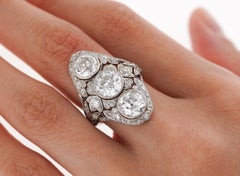Art Deco Top River Vertical Set 6 Carat Old Euro Cut Diamond Platinum Ring